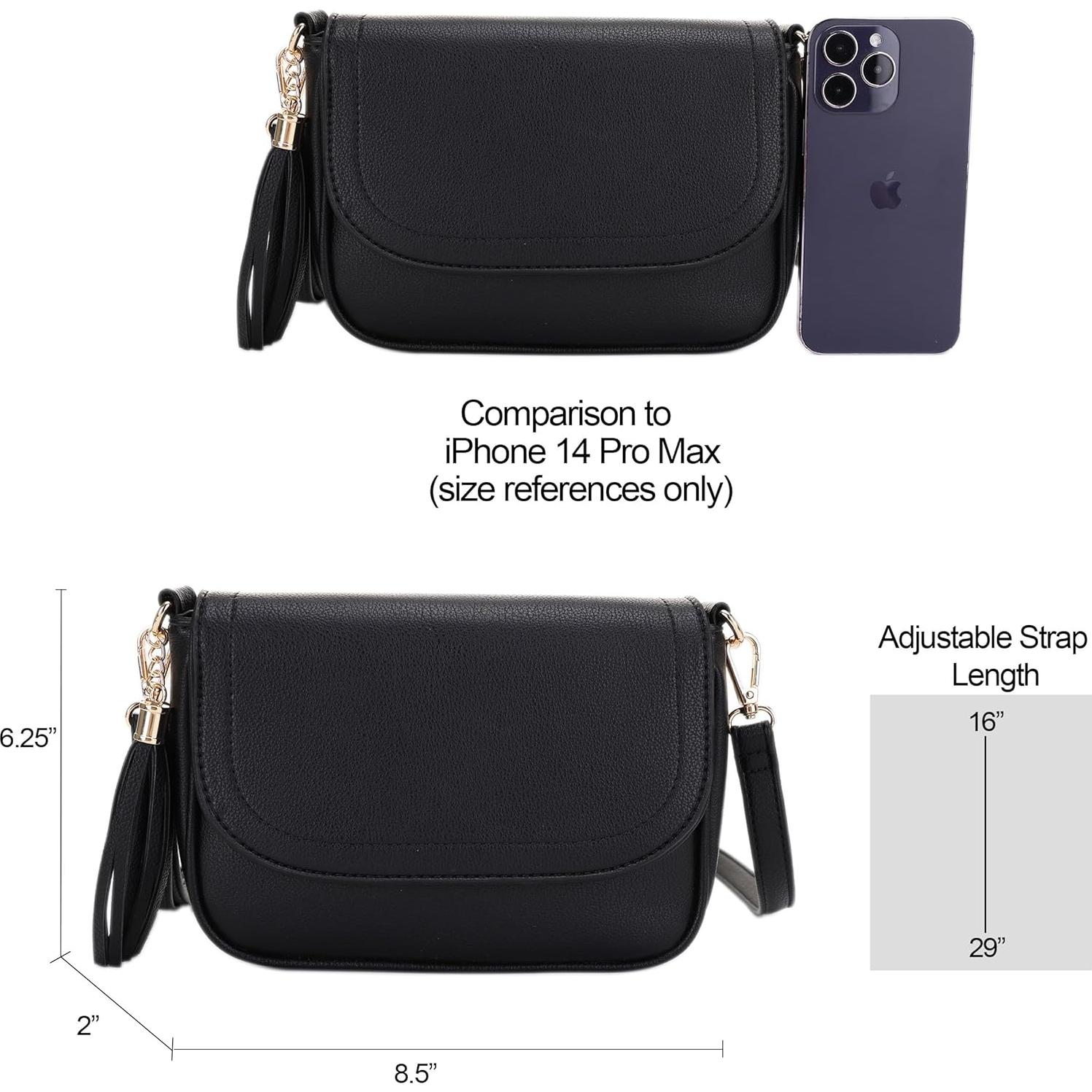 Bolso Cruzado Pequeño EVVE de Cuero Vegano Negro para Mujeres