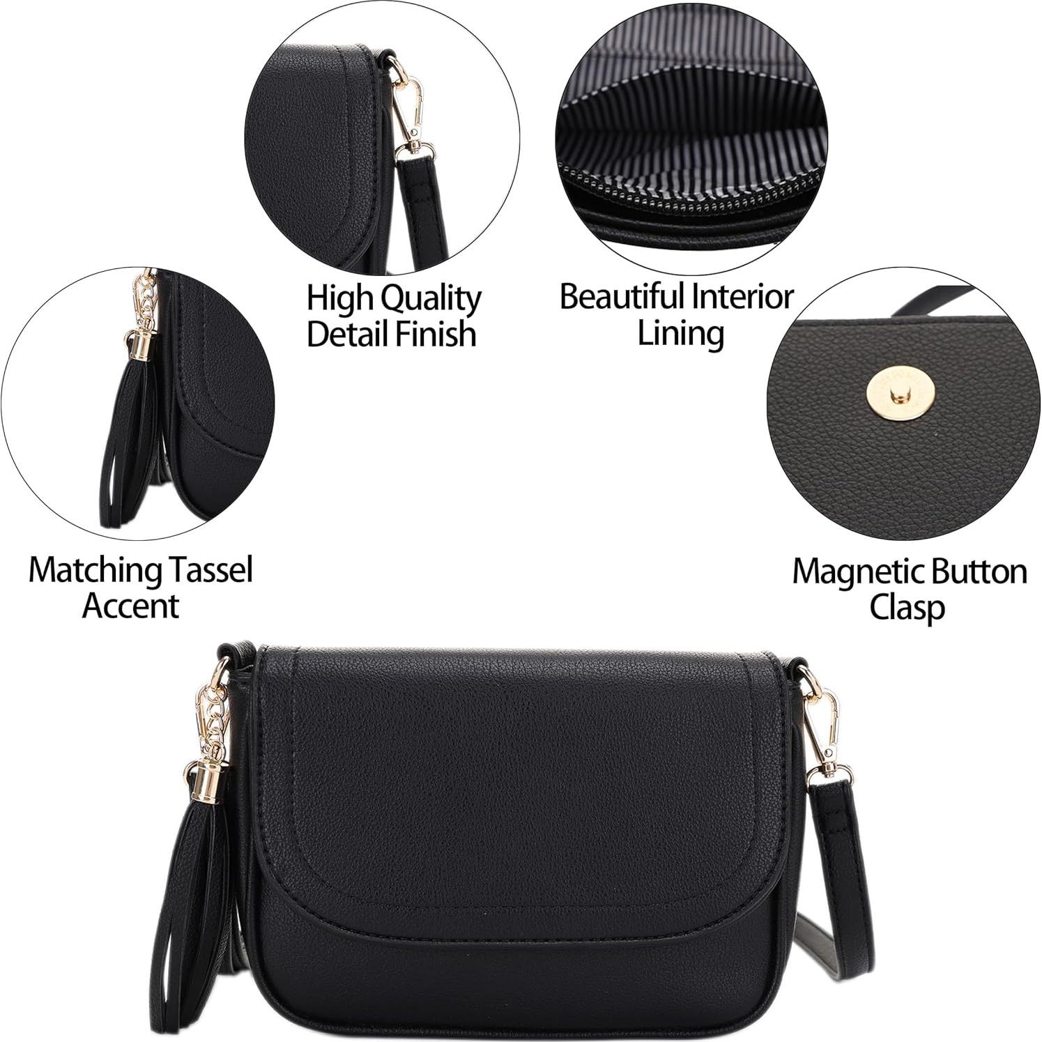 Bolso Cruzado Pequeño EVVE de Cuero Vegano Negro para Mujeres