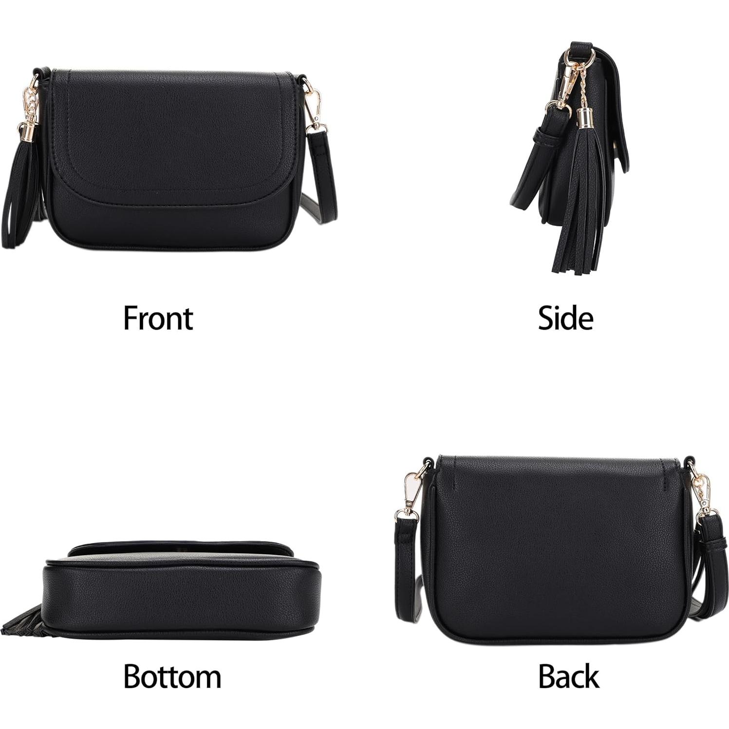 Bolso Cruzado Pequeño EVVE de Cuero Vegano Negro para Mujeres