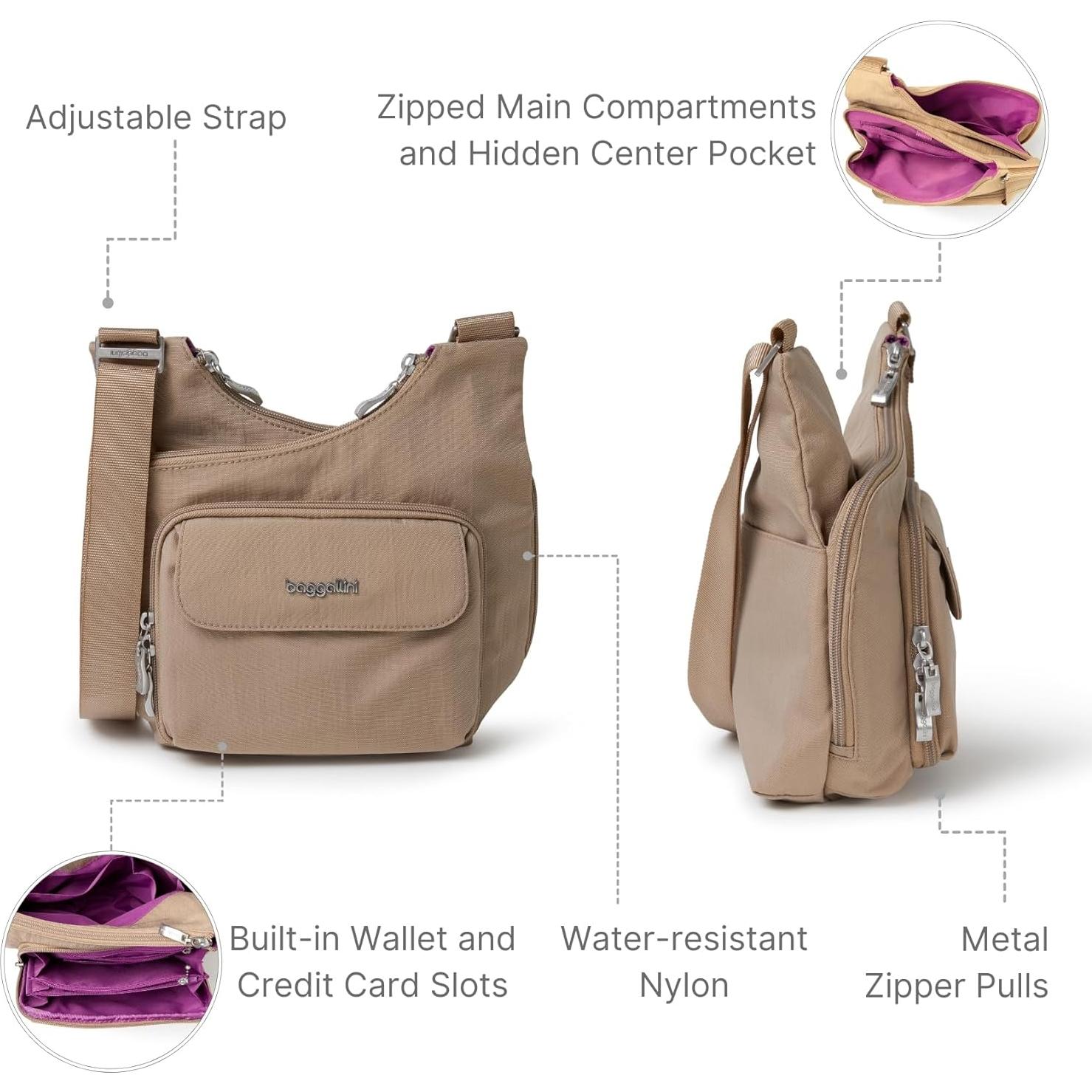 Bolso Cruzado Baggallini Criss Cross Resistente al Agua 25.4x7.6cm