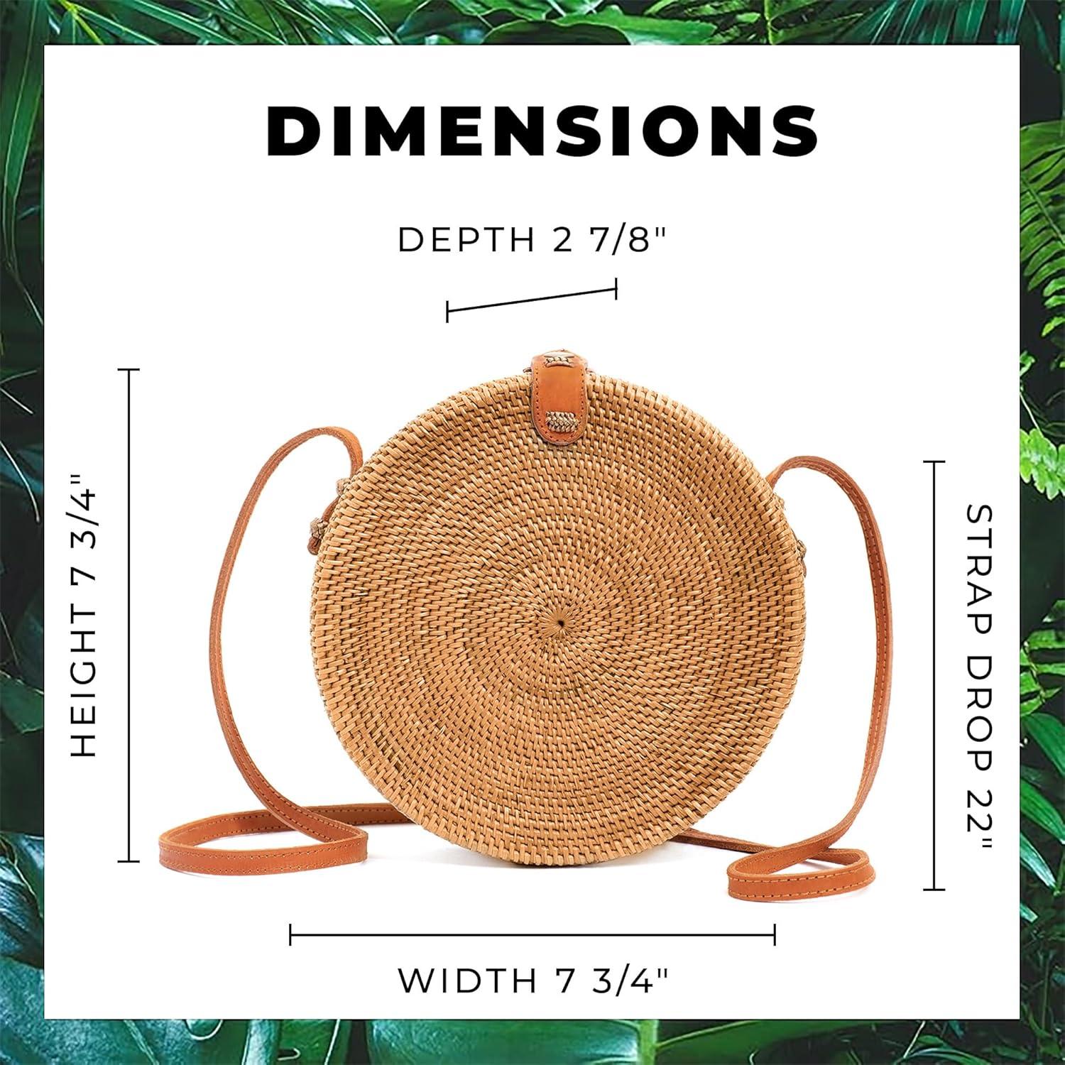 Bolso Redondo de Ratan Novum Crafts para Mujeres - Cartera Tejida a Mano Marrón