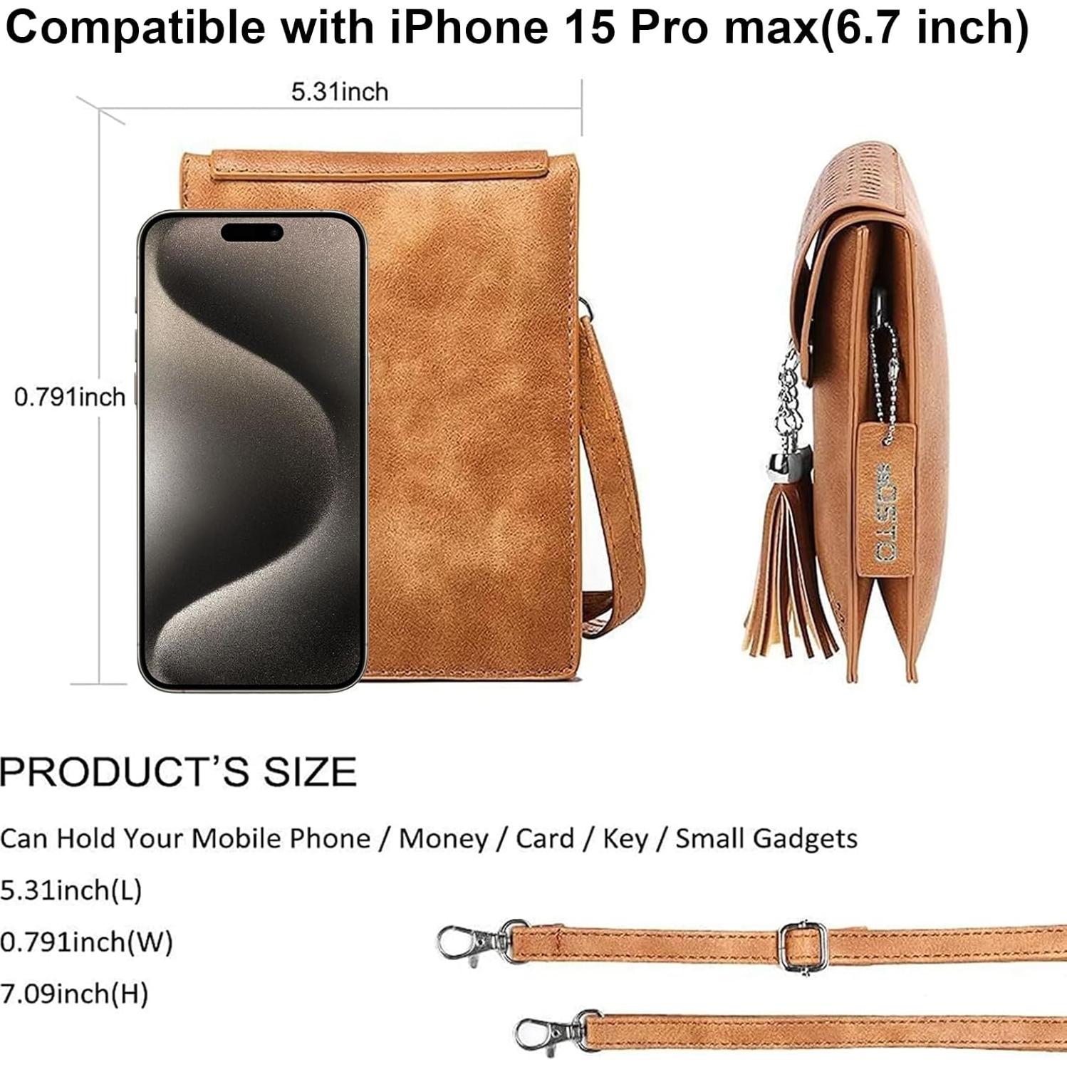 Bolsa Cruzada Pequeña seOSTO para Mujer con Borlas - Marrón