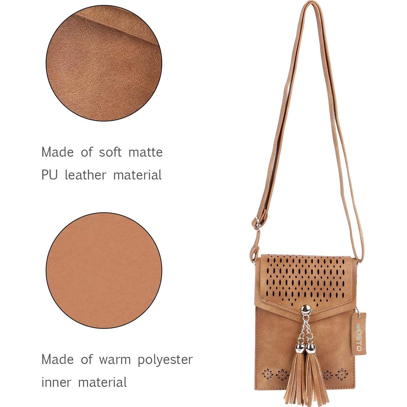Bolsa Cruzada Pequeña seOSTO para Mujer con Borlas - Marrón