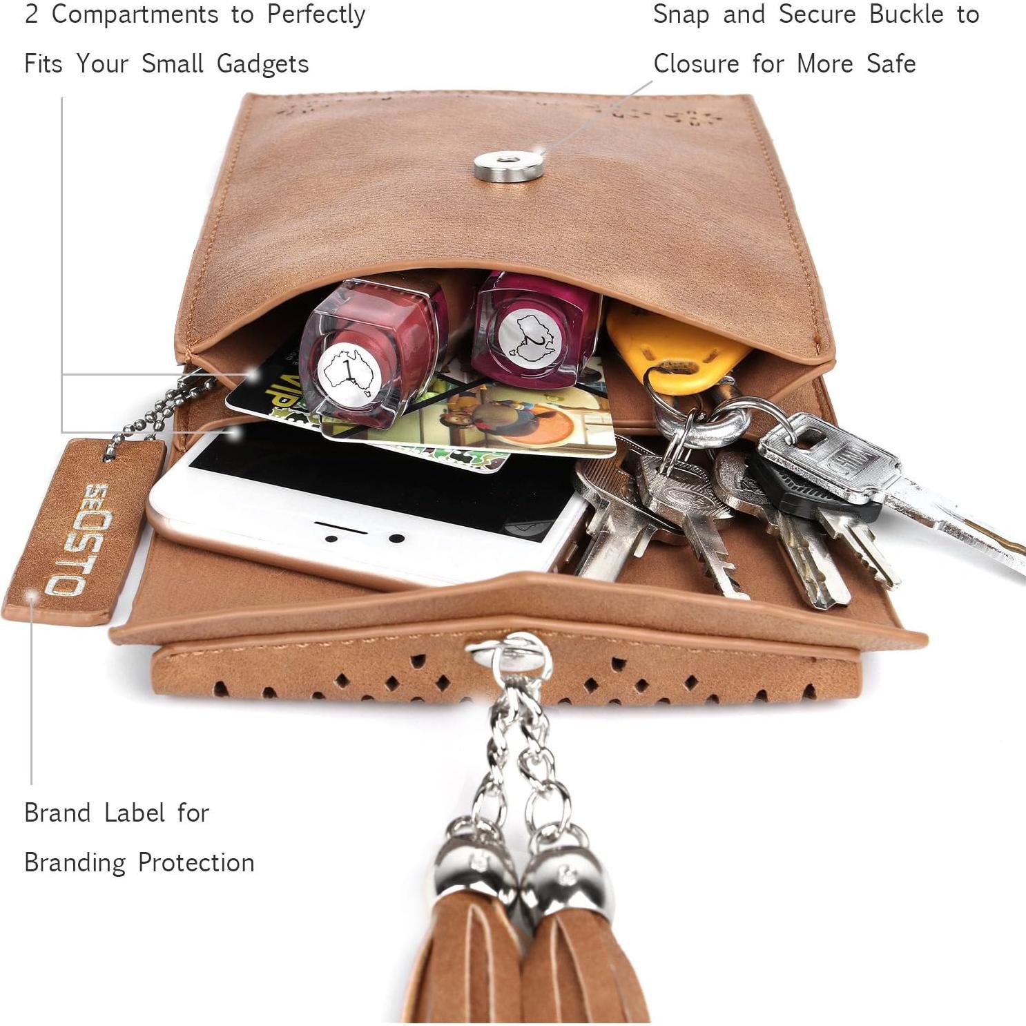 Bolsa Cruzada Pequeña seOSTO para Mujer con Borlas - Marrón