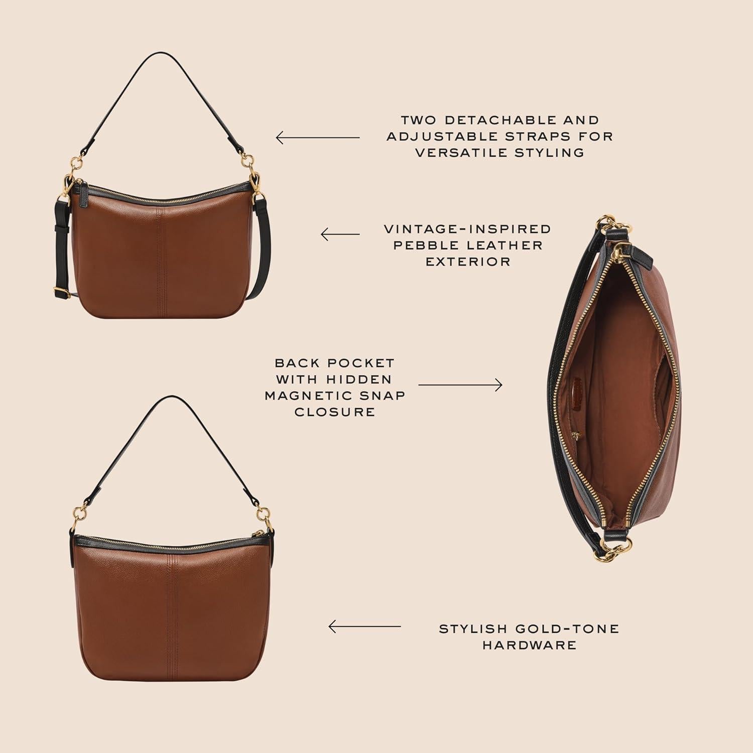 Bolso cruzado de cuero Fossil Jolie para mujer - Negro