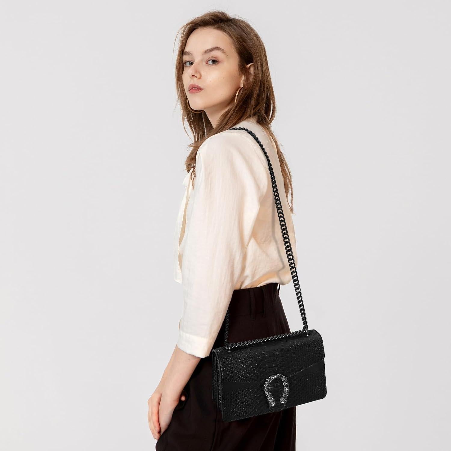 Bolso Cruzado Aiqudou de Cuero PU con Estampado de Serpiente