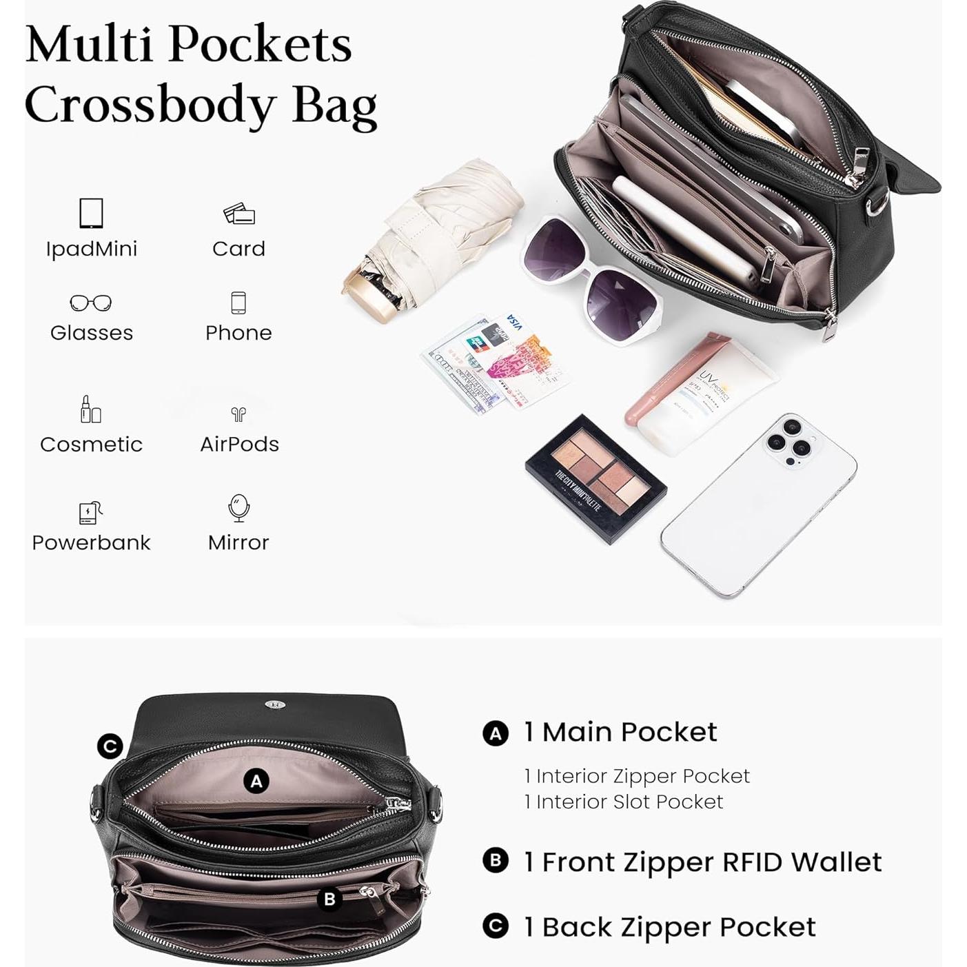 Bolso Cruzado de Cuero Genuino befen con Cartera RFID - Negro