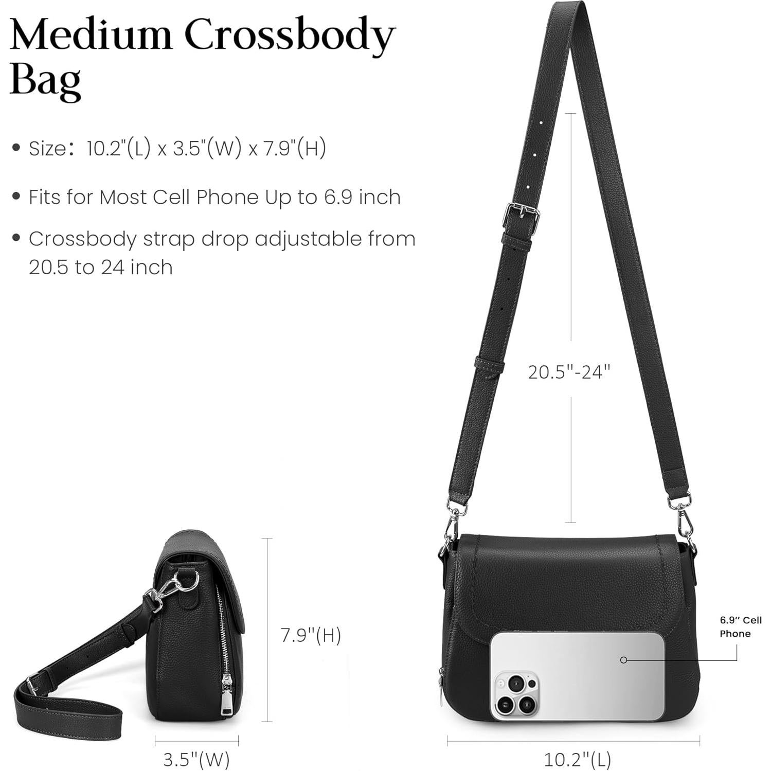 Bolso Cruzado de Cuero Genuino befen con Cartera RFID - Negro