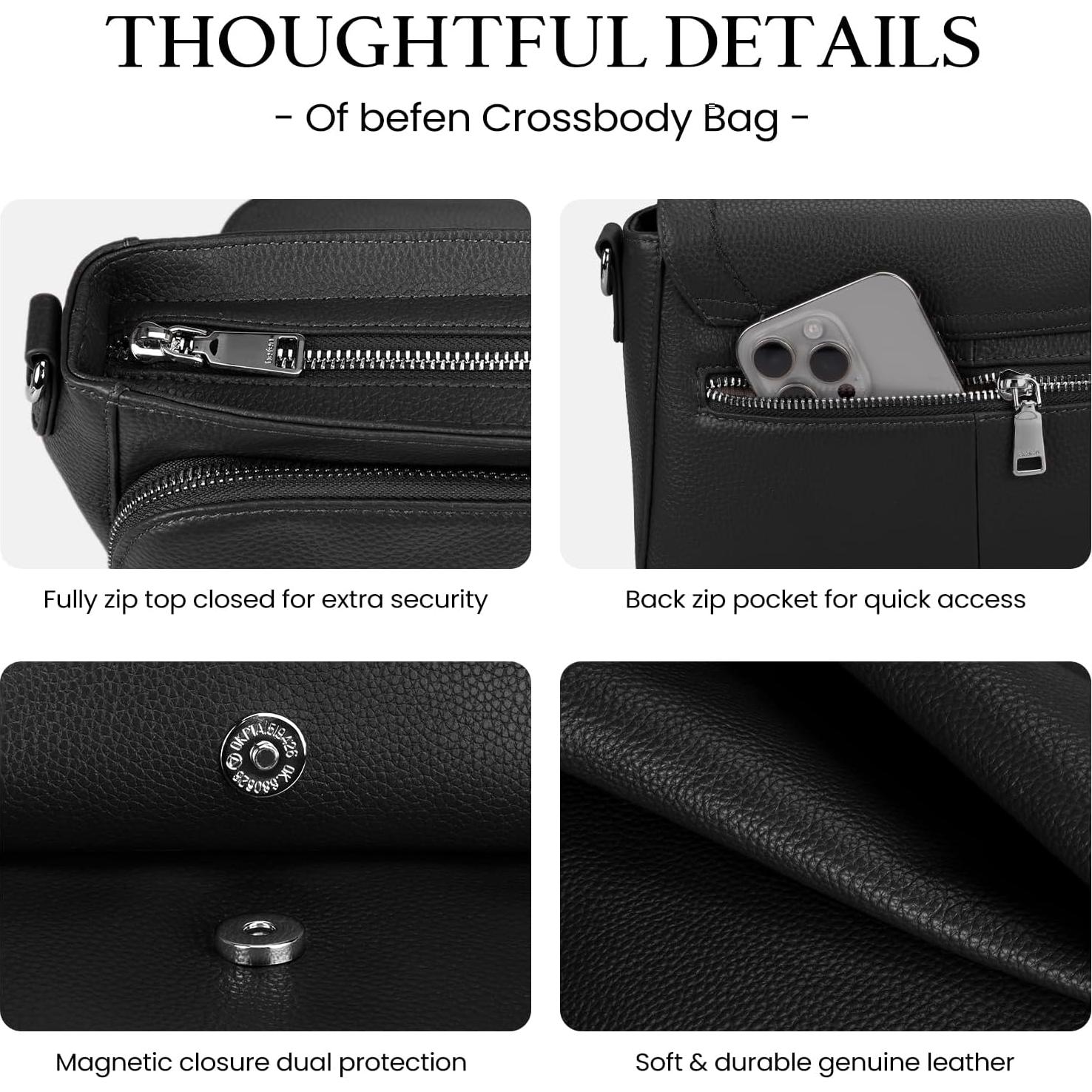 Bolso Cruzado de Cuero Genuino befen con Cartera RFID - Negro