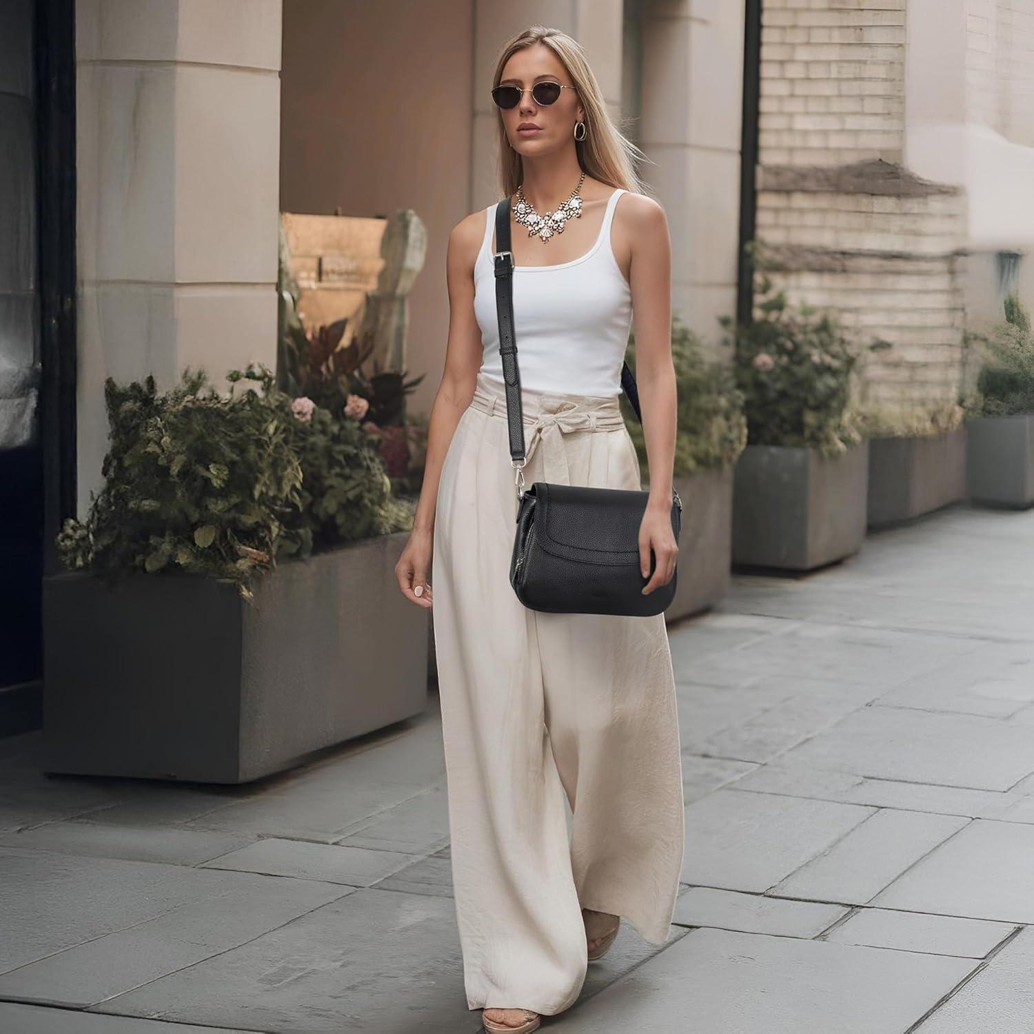 Bolso Cruzado de Cuero Genuino befen con Cartera RFID - Negro