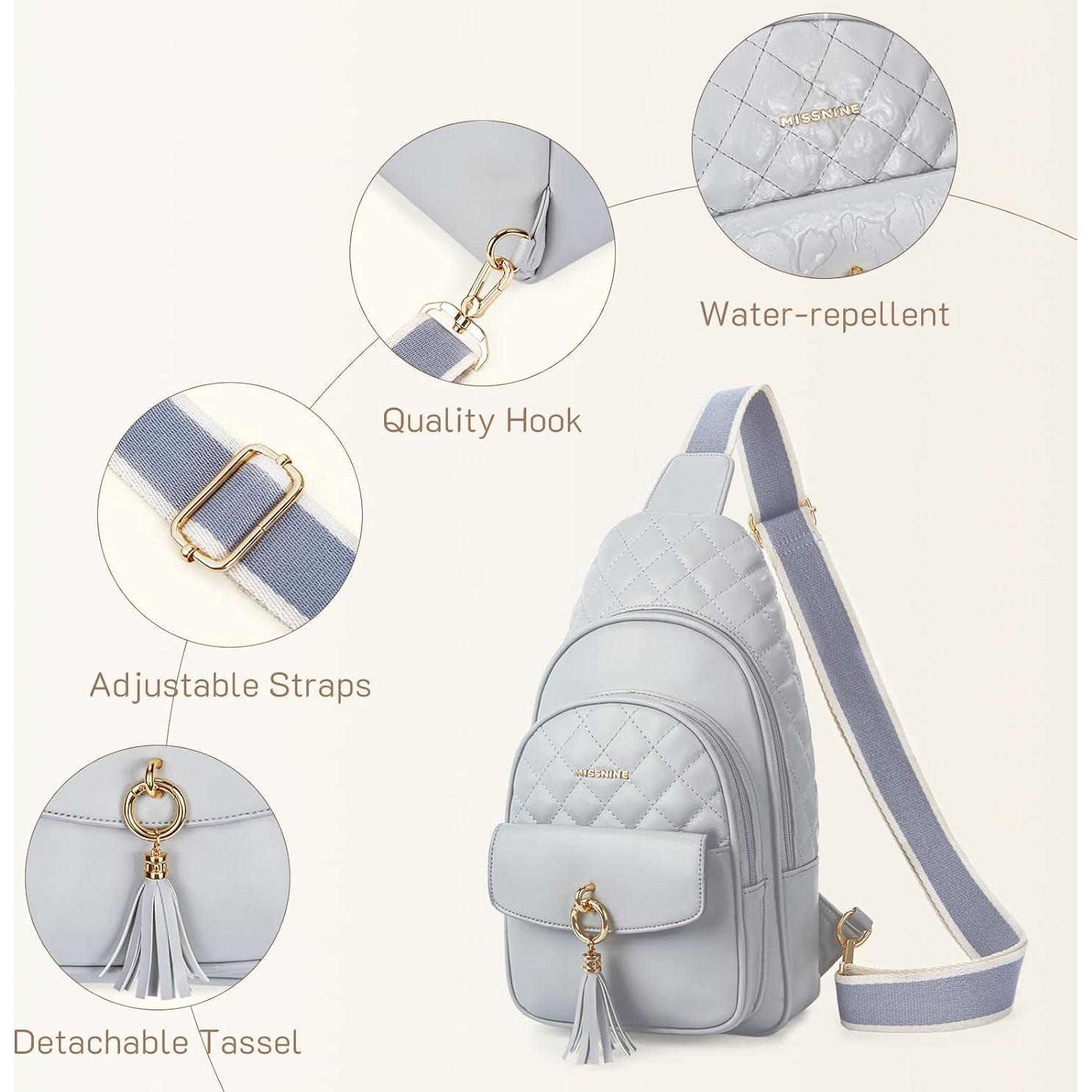 Bolsa Cruzada Acolchada Missnine para Mujeres - Gris - 20.8x9.4x32.8 cm