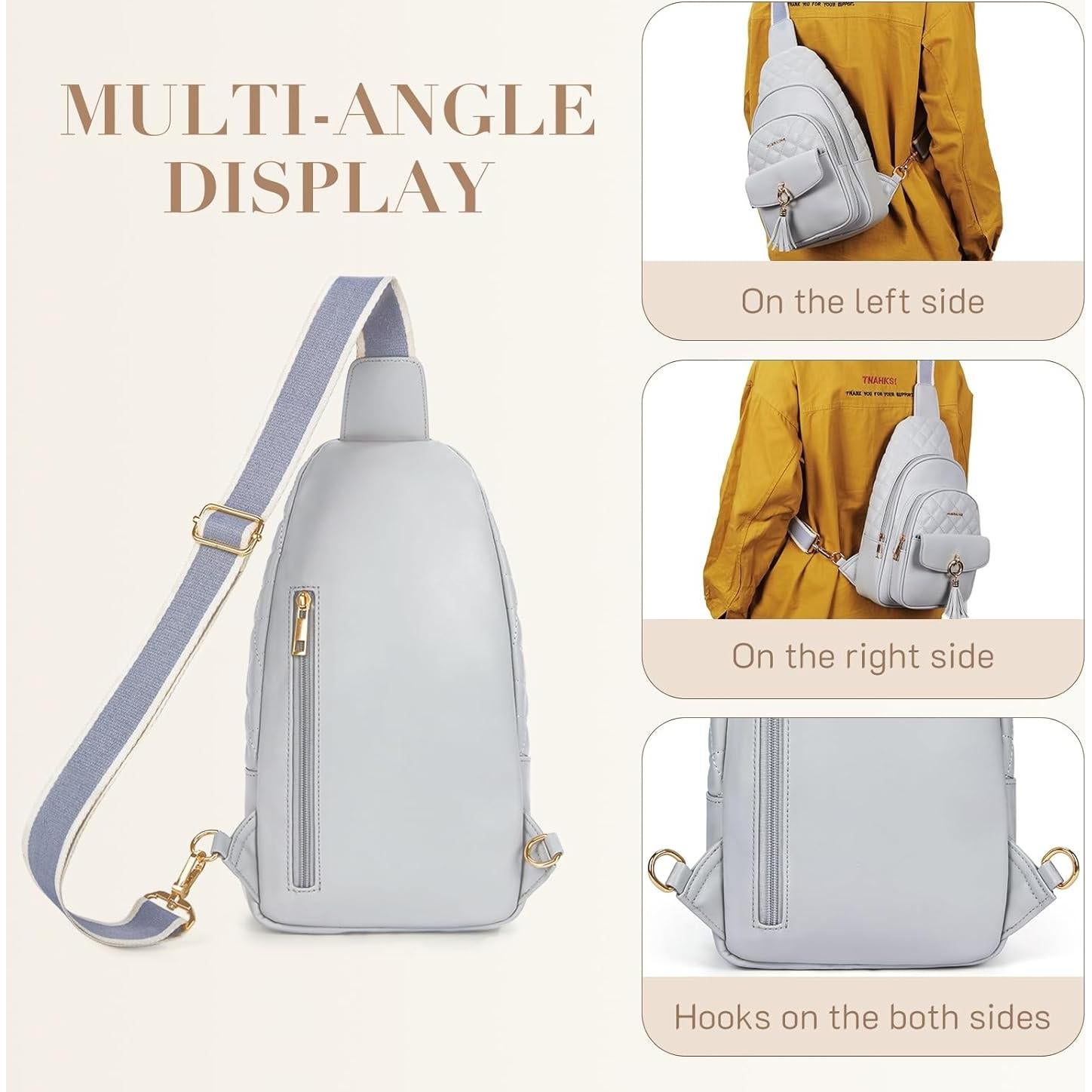 Bolsa Cruzada Acolchada Missnine para Mujeres - Gris - 20.8x9.4x32.8 cm