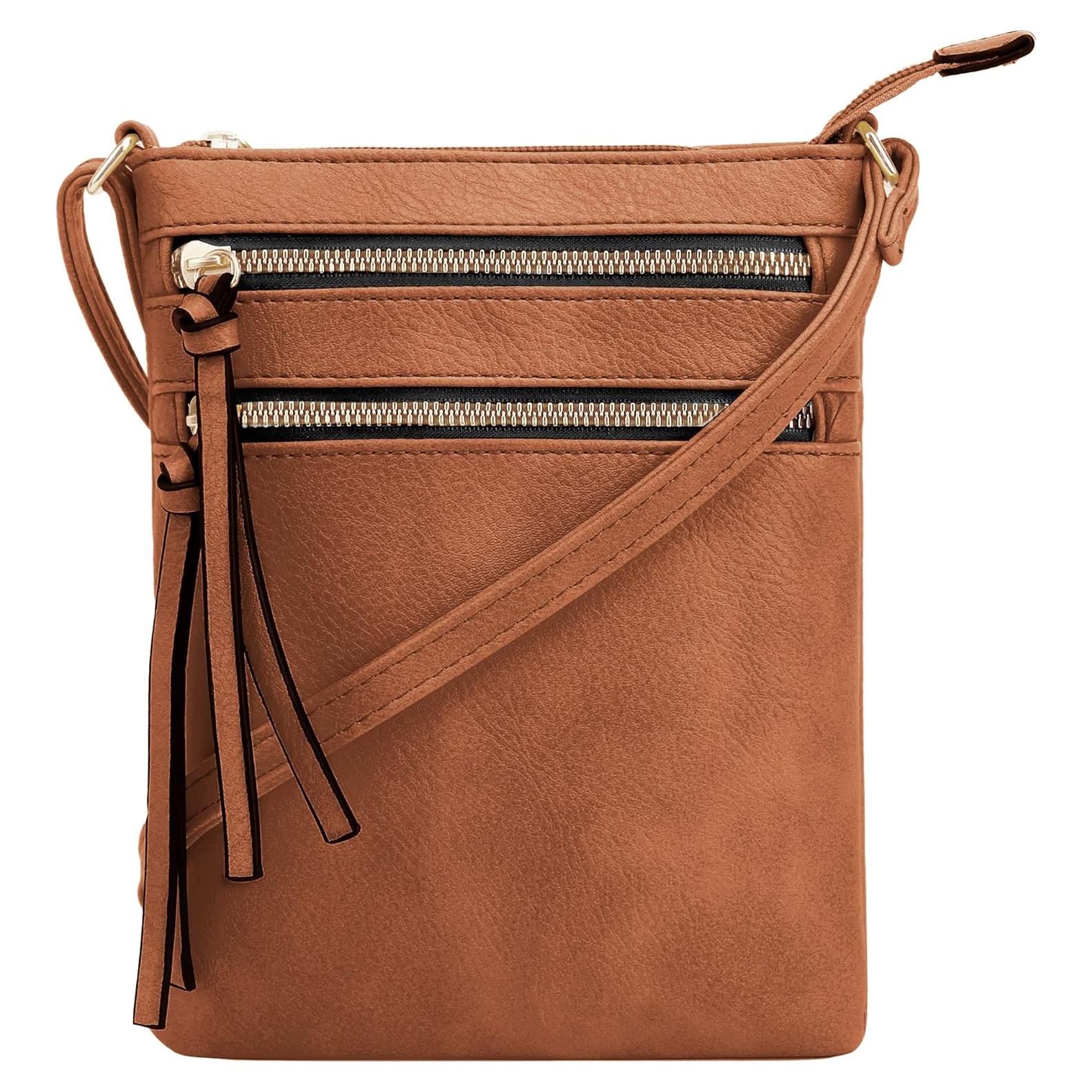 Bolsa de Hombro DELUXITY Cognac | Cuero Vegano | Mediana