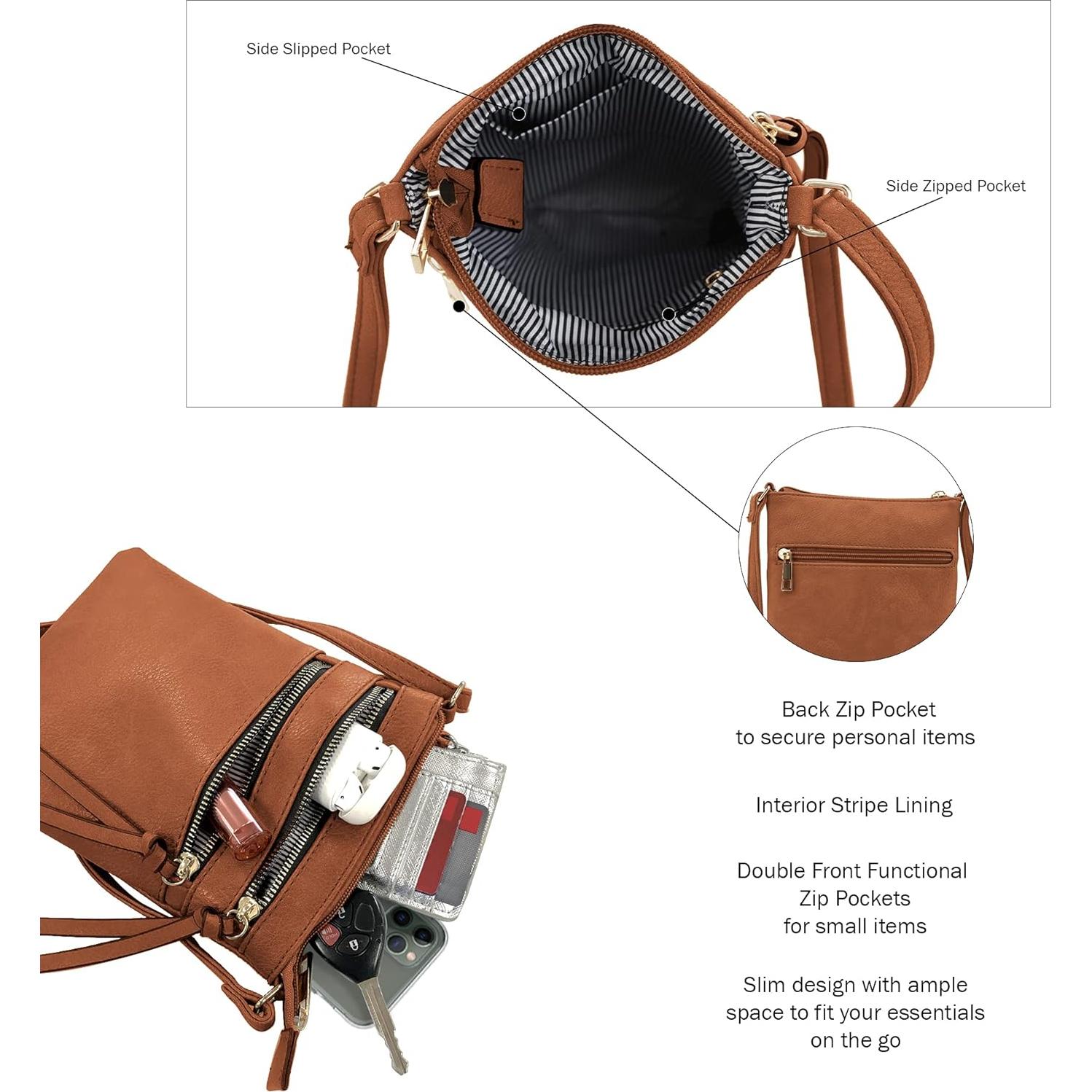 Bolsa de Hombro DELUXITY Cognac | Cuero Vegano | Mediana