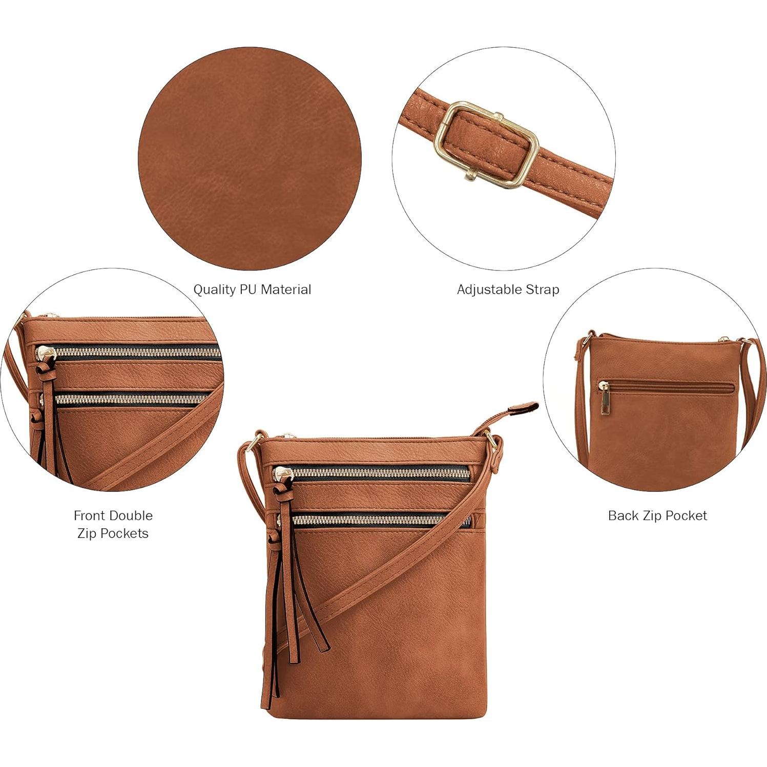 Bolsa de Hombro DELUXITY Cognac | Cuero Vegano | Mediana