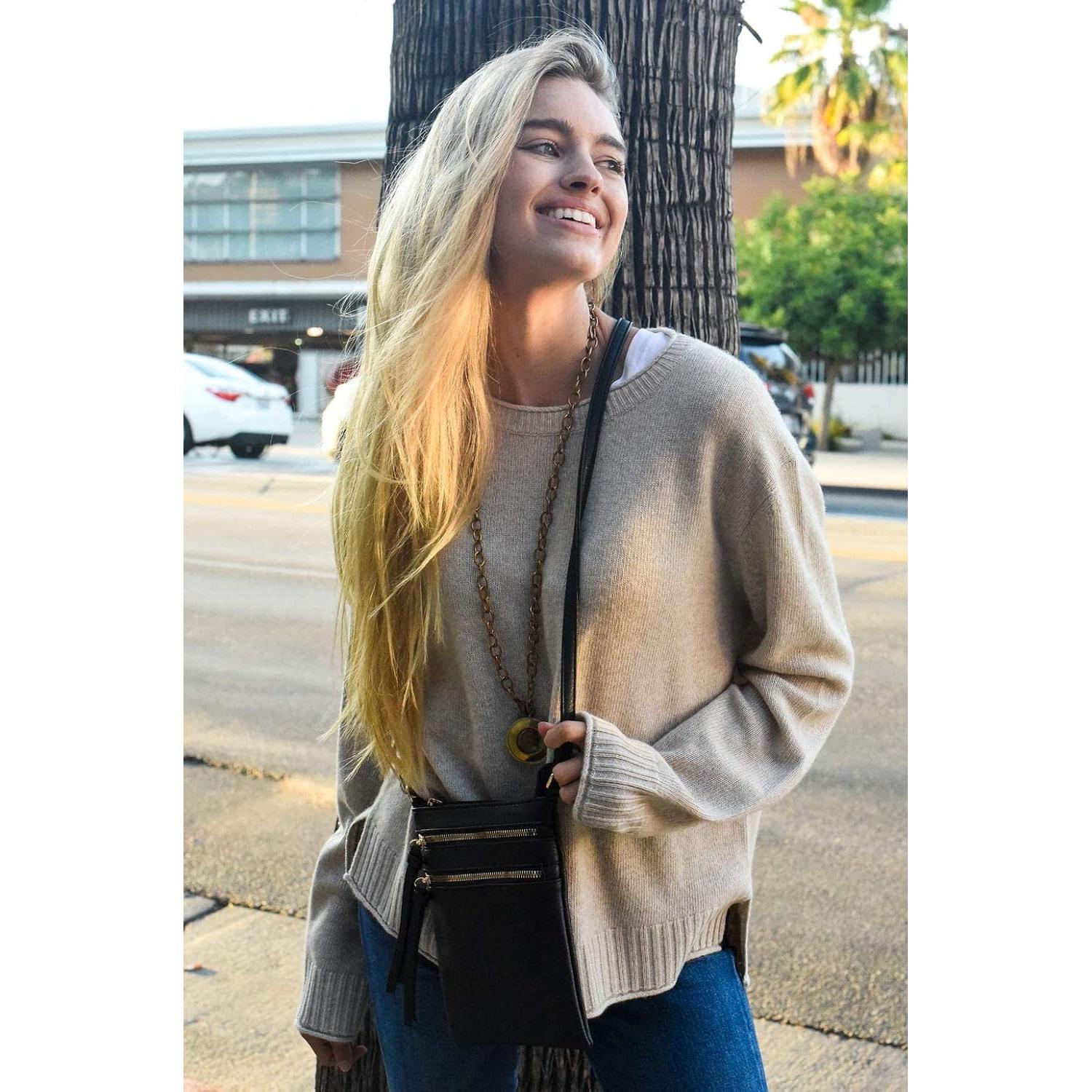 Bolsa de Hombro DELUXITY Cognac | Cuero Vegano | Mediana