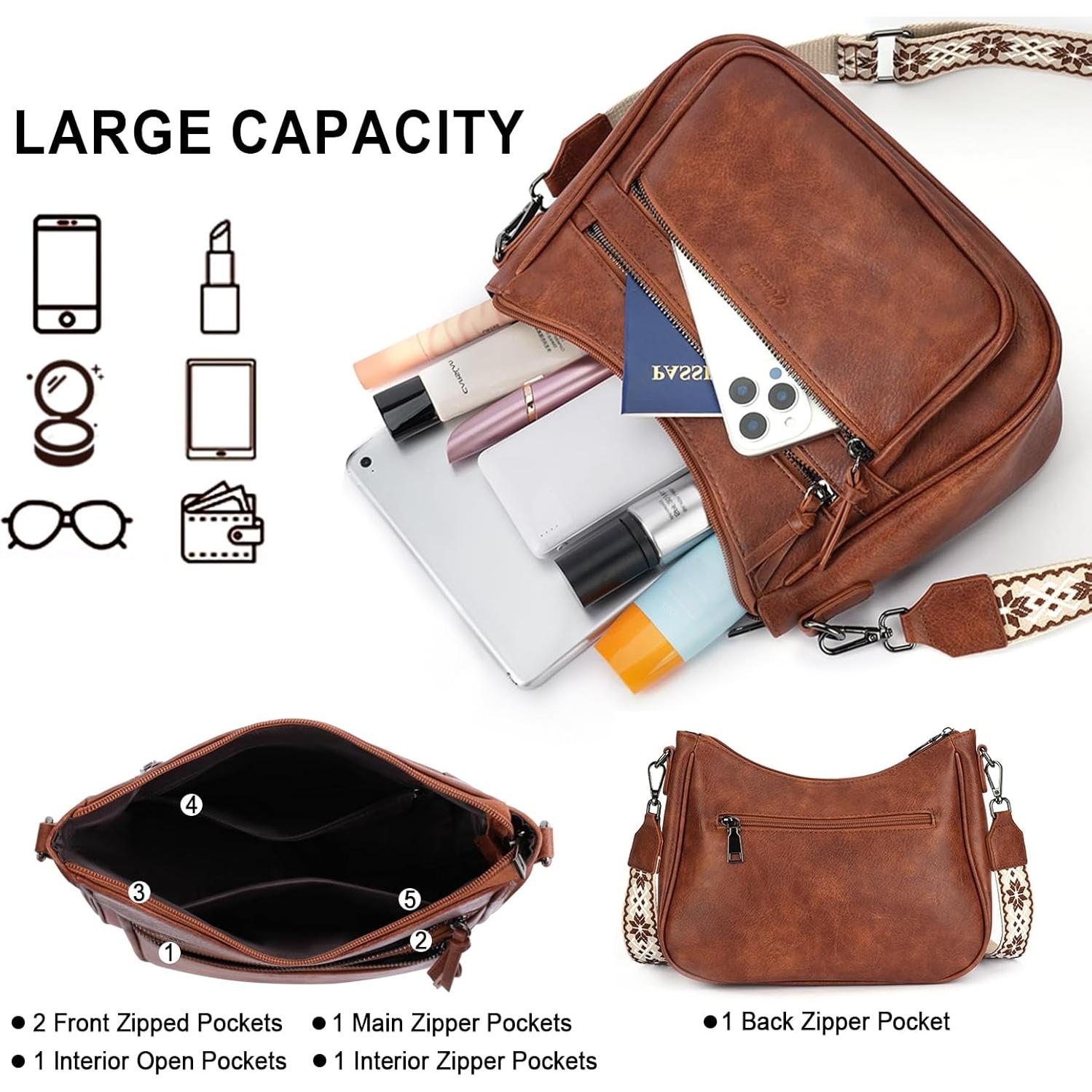 Bolso Cruzado de Cuero Vegano VIMUTI para Mujeres 29x9.5x21cm