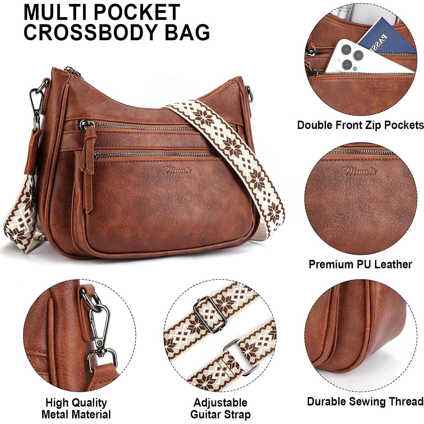 Bolso Cruzado de Cuero Vegano VIMUTI para Mujeres 29x9.5x21cm