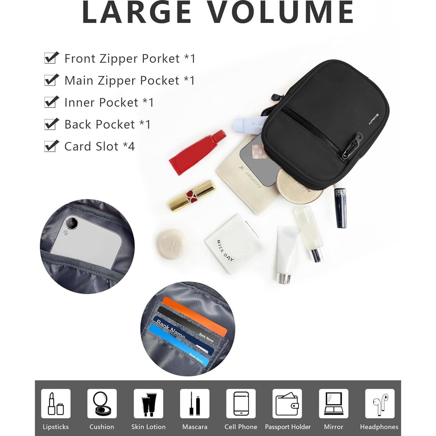 Bolsa Cruzada Bandolera BAPHITY para Mujeres Negra 1.75L