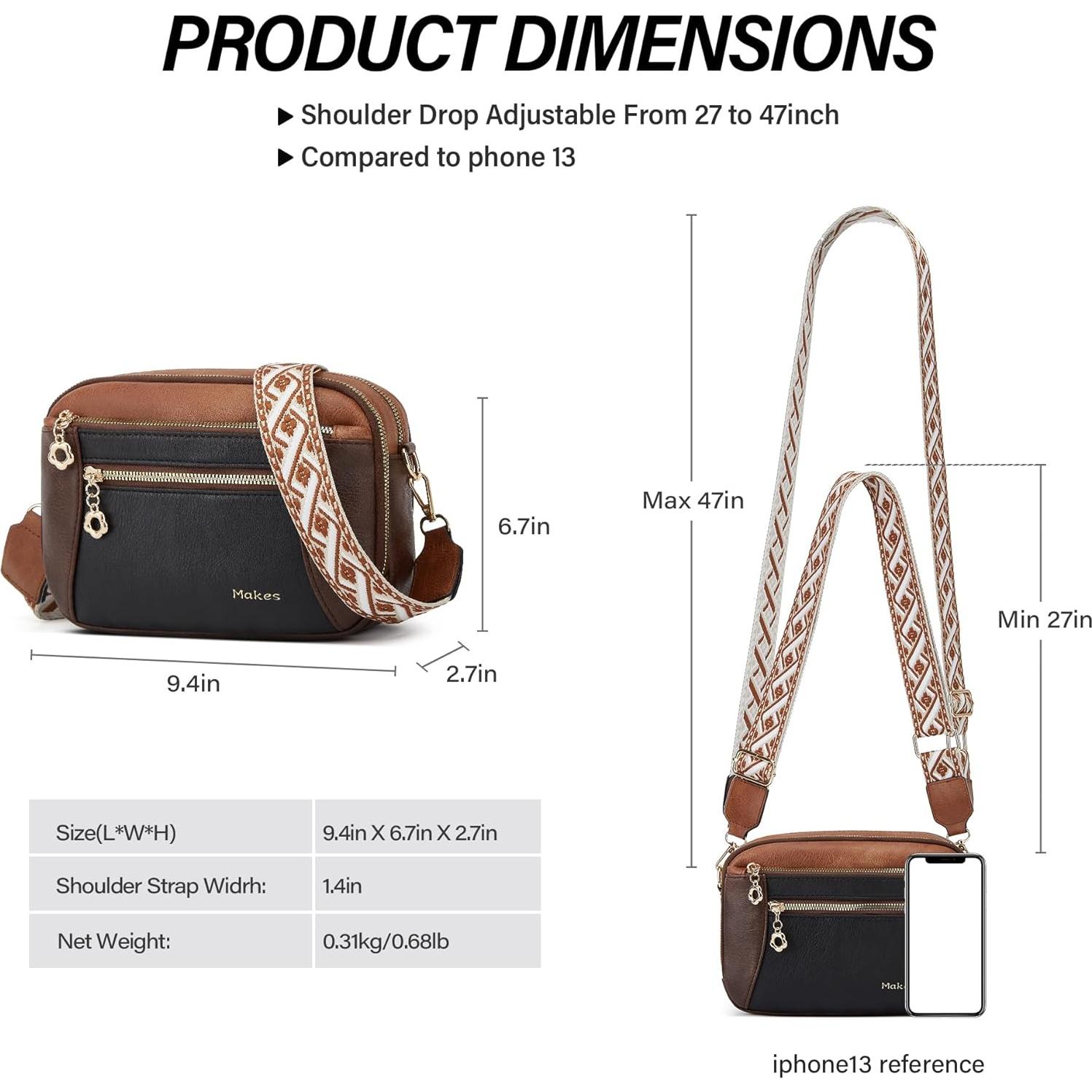 Bolso Cruzado de Cuero Vegano para Mujeres Marrón y Negro