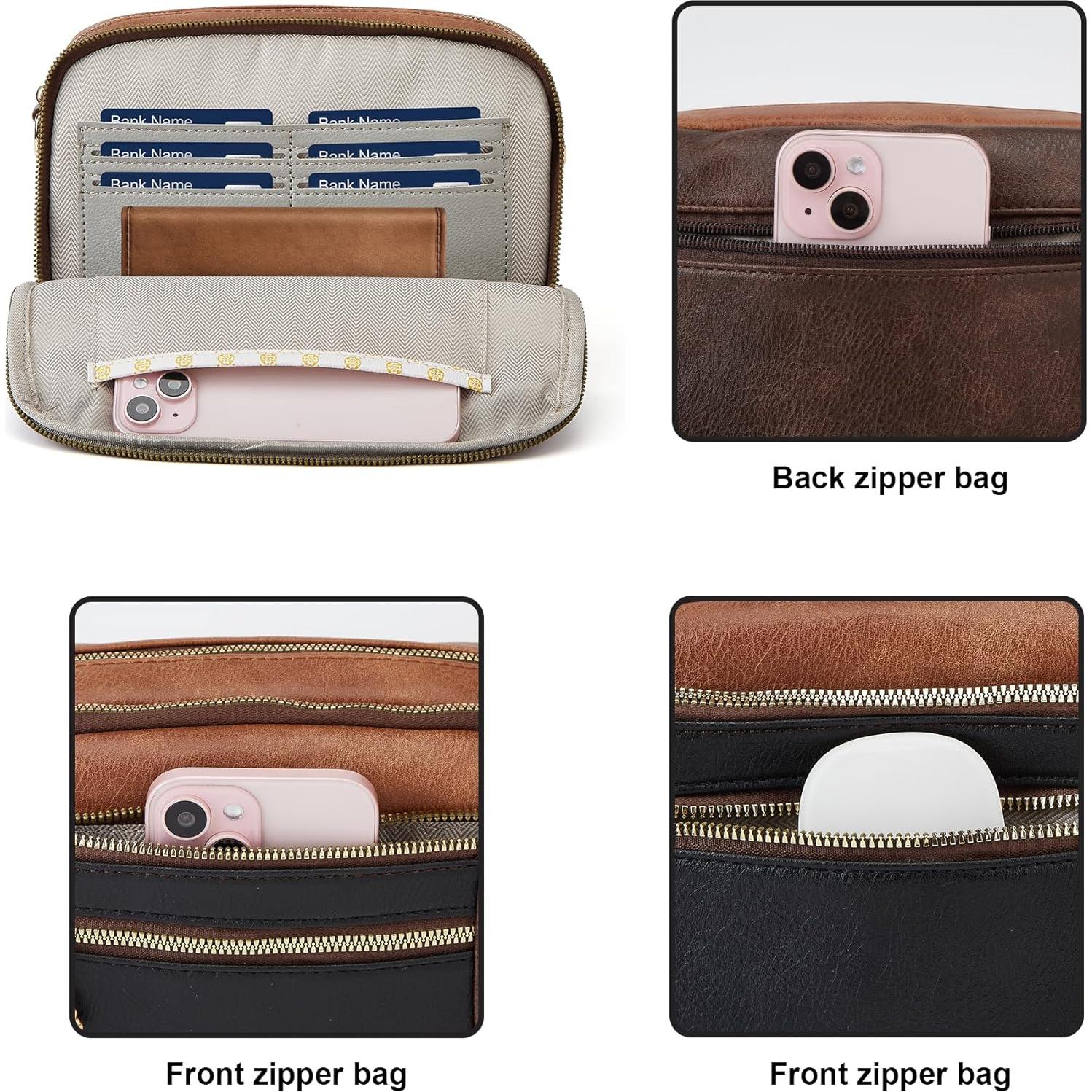 Bolso Cruzado de Cuero Vegano para Mujeres Marrón y Negro