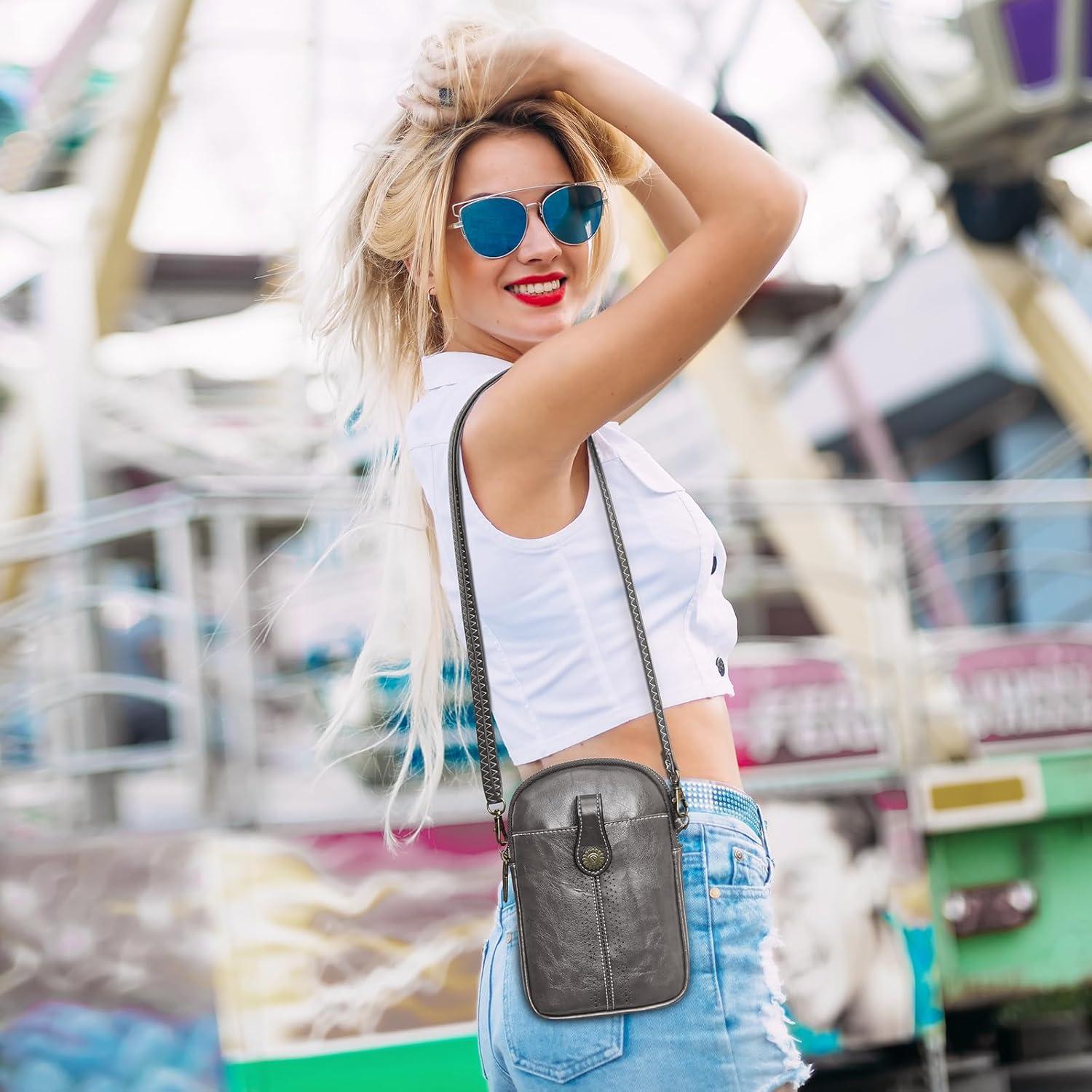 Bolsa Cruzada S-ZONE para Mujeres con Bloqueo RFID - Gris Oscuro