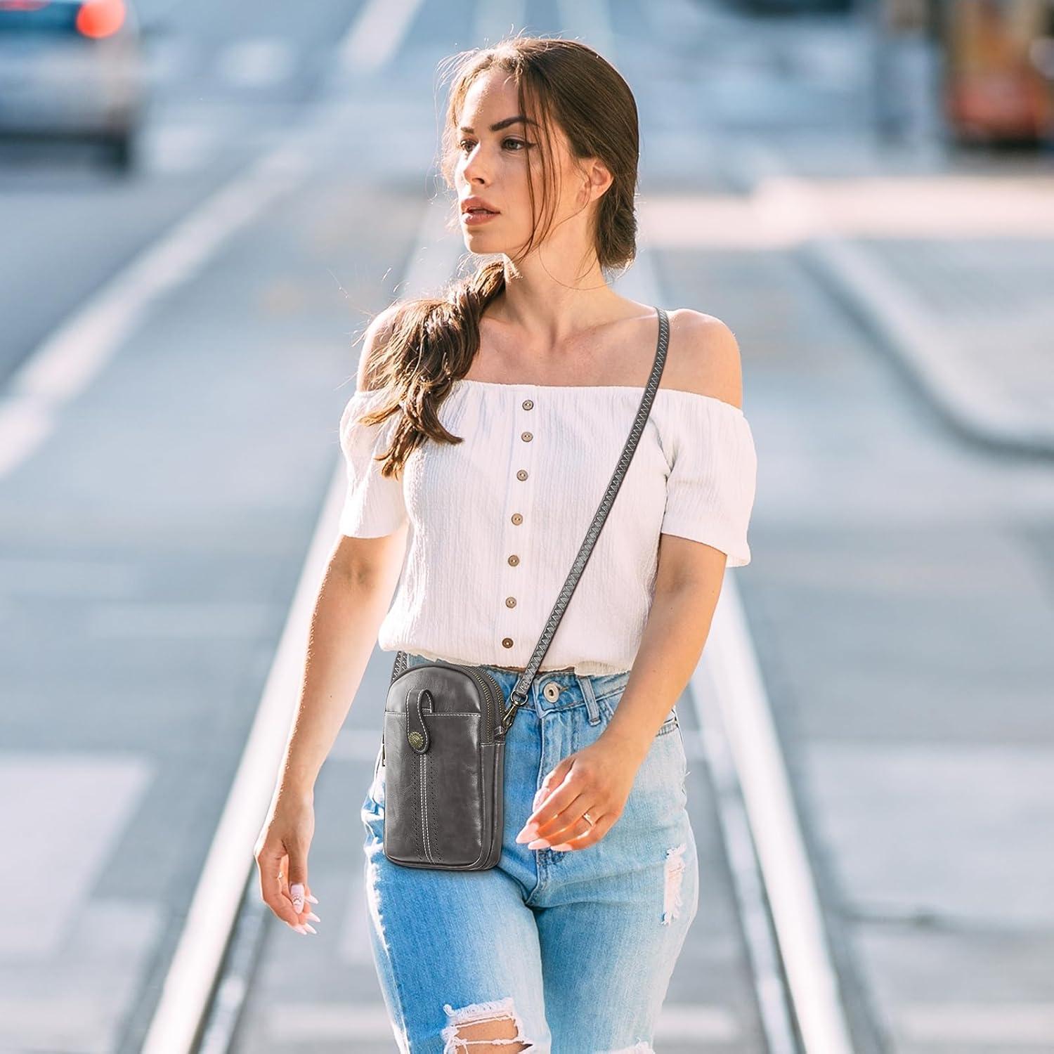 Bolsa Cruzada S-ZONE para Mujeres con Bloqueo RFID - Gris Oscuro