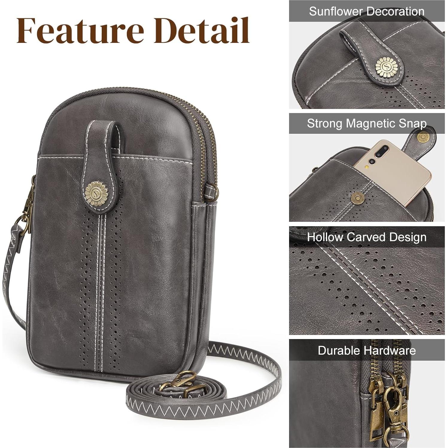 Bolsa Cruzada S-ZONE para Mujeres con Bloqueo RFID - Gris Oscuro