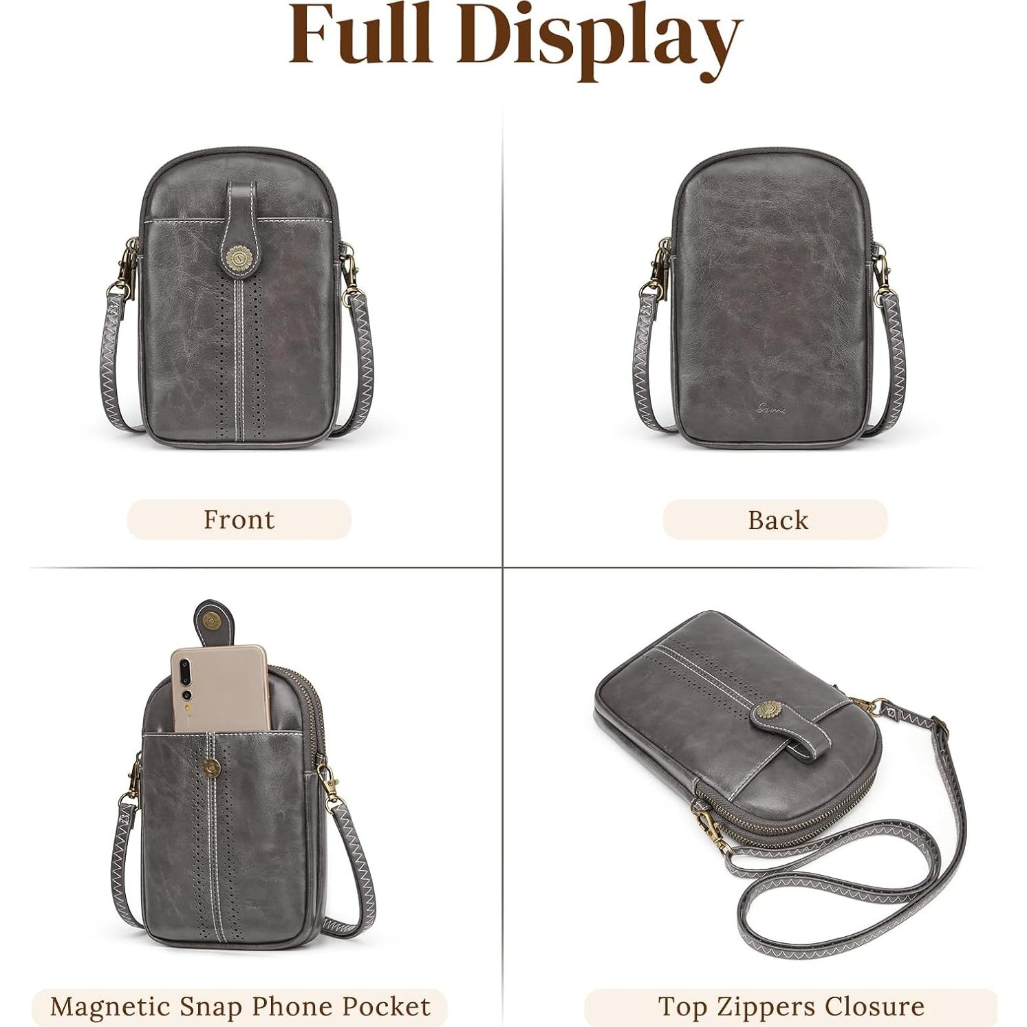 Bolsa Cruzada S-ZONE para Mujeres con Bloqueo RFID - Gris Oscuro