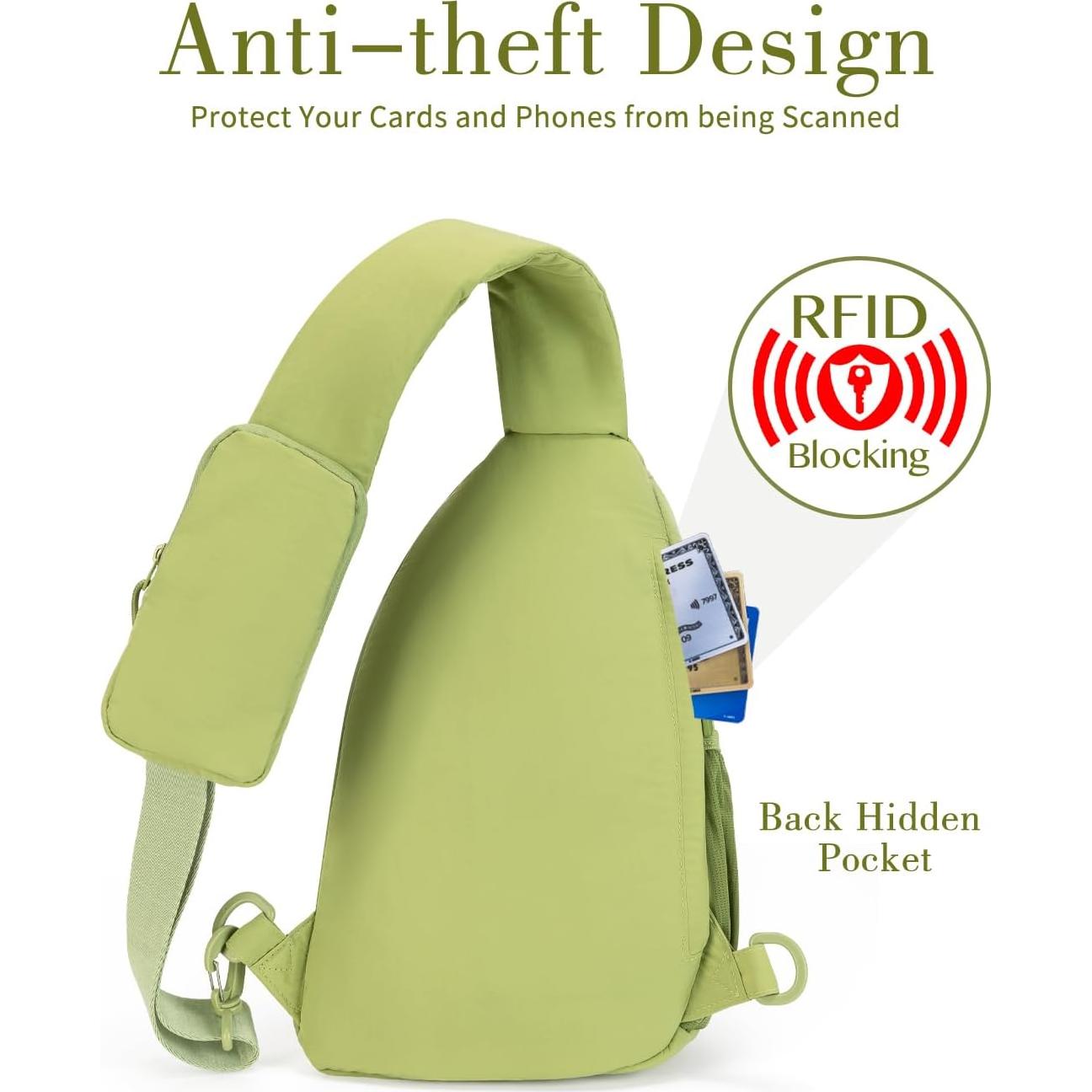 Bolso Bandolera de Nylon Verde para Mujeres con RFID y Correa Ajustable