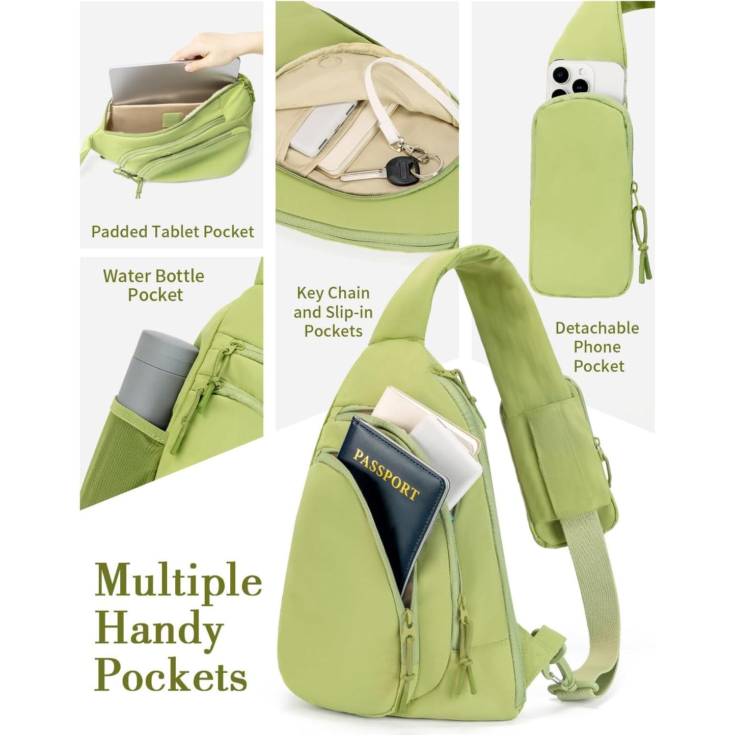 Bolso Bandolera de Nylon Verde para Mujeres con RFID y Correa Ajustable