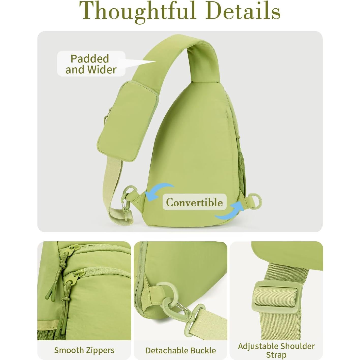 Bolso Bandolera de Nylon Verde para Mujeres con RFID y Correa Ajustable