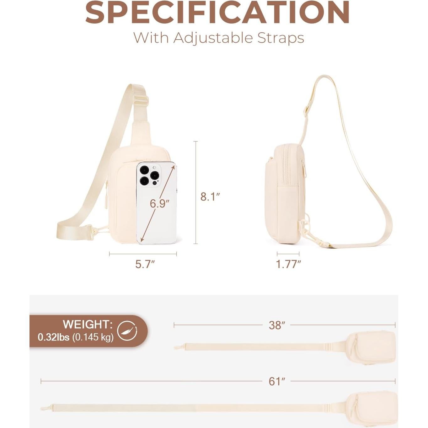 Bolsa Bandolera Cruzada CHOLISS Unisex Marfil 20x10x20cm