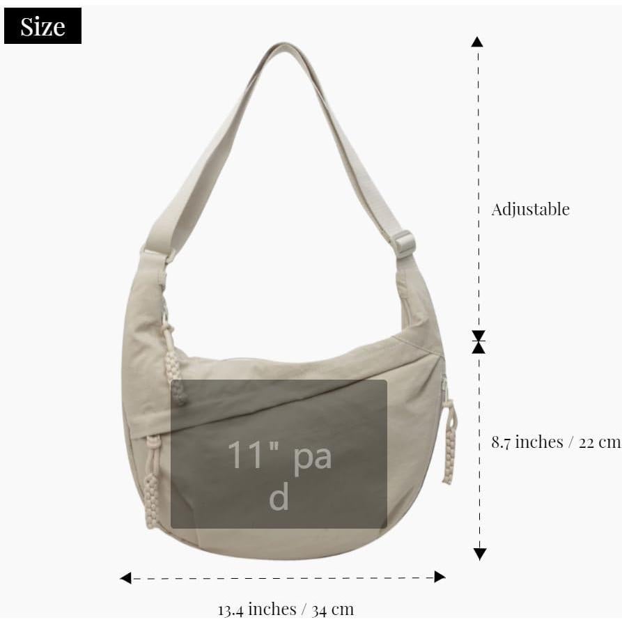 Bolso Cruzado de Nylon para Mujeres MadGrandeur Beige 34x22cm