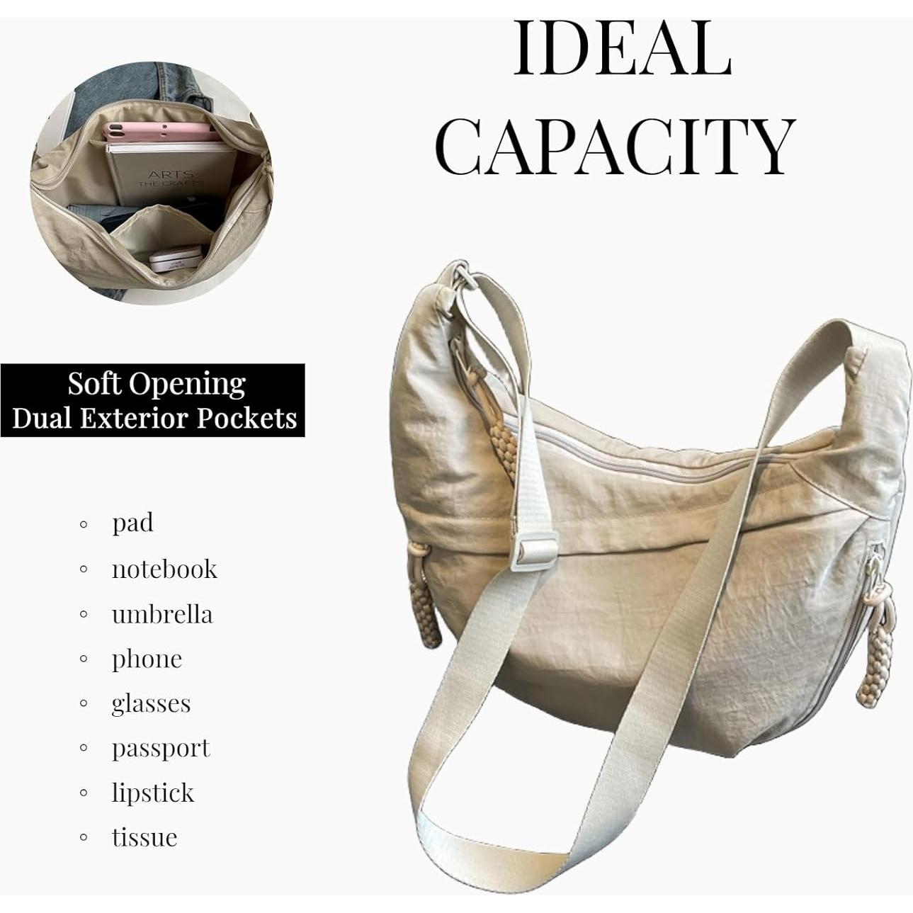 Bolso Cruzado de Nylon para Mujeres MadGrandeur Beige 34x22cm