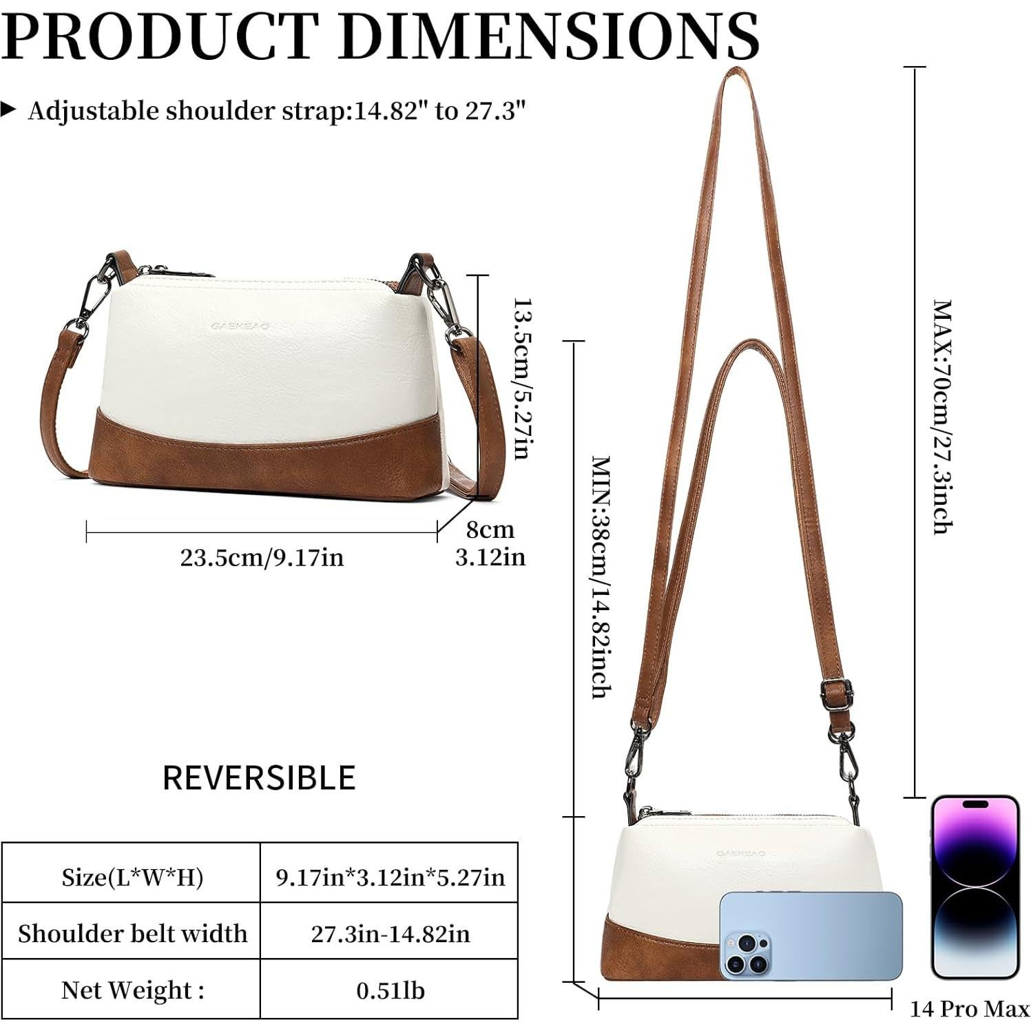 Bolso Cruzado GAEKEAO de Cuero Vegano para Mujeres 22x7x14cm