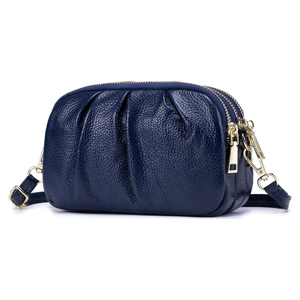 Bolso Cruzado Pequeño de Cuero Genuino para Mujeres Azul