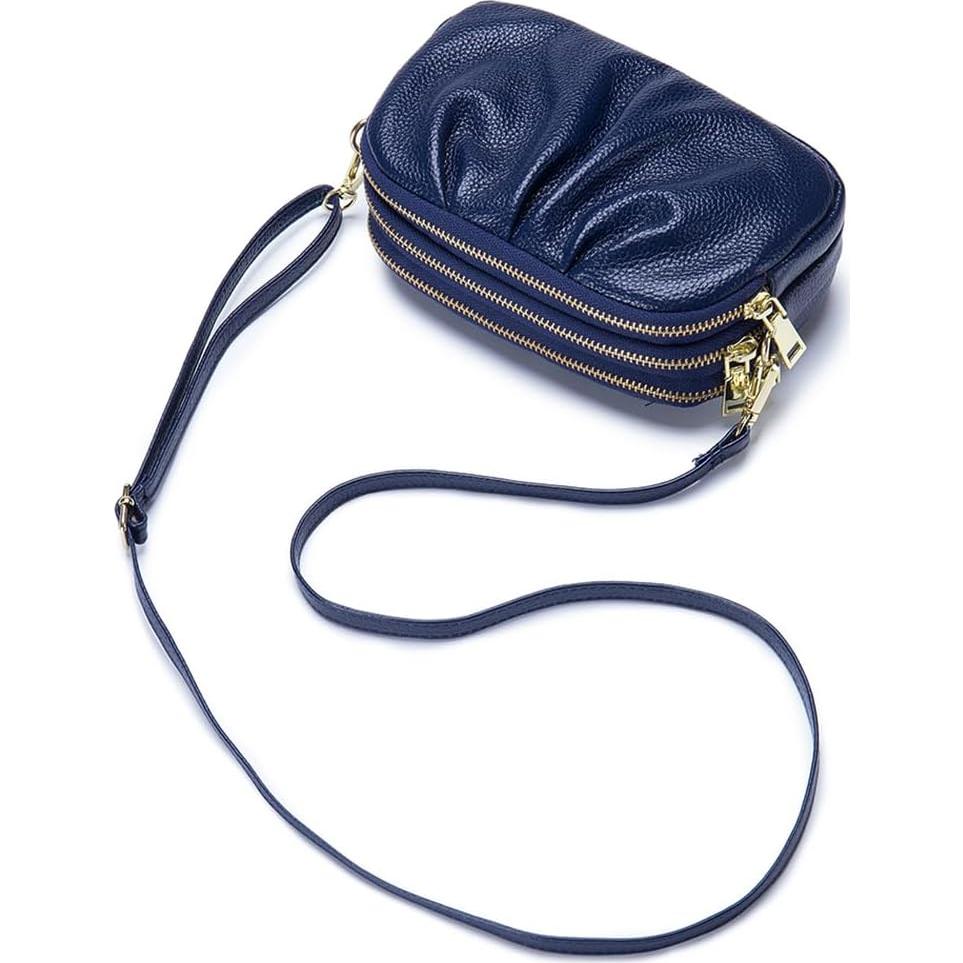 Bolso Cruzado Pequeño de Cuero Genuino para Mujeres Azul