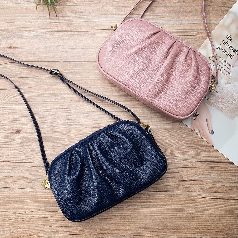 Bolso Cruzado Pequeño de Cuero Genuino para Mujeres Azul