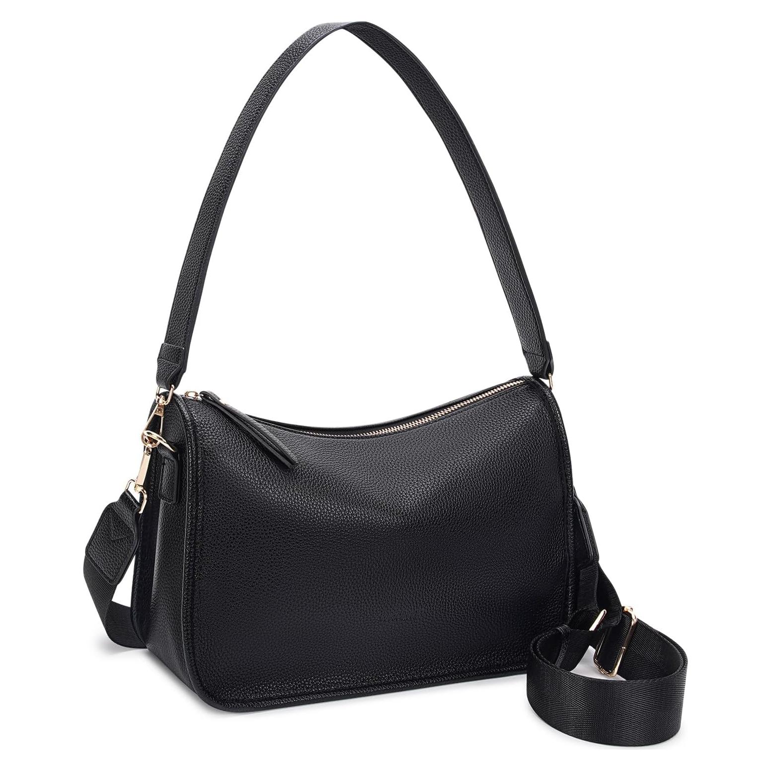 Bolso de hombro HKCLUF para mujeres de cuero vegano negro