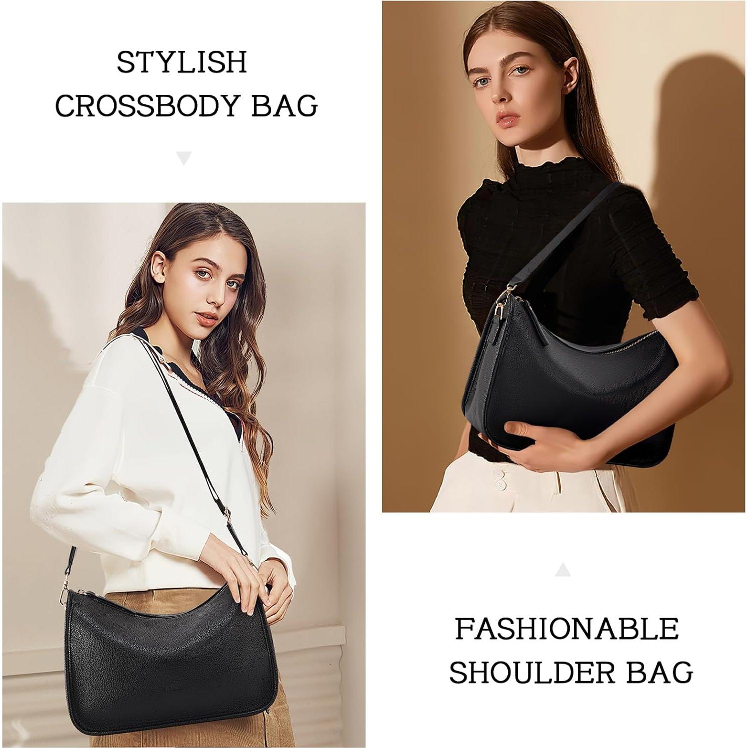 Bolso de hombro HKCLUF para mujeres de cuero vegano negro