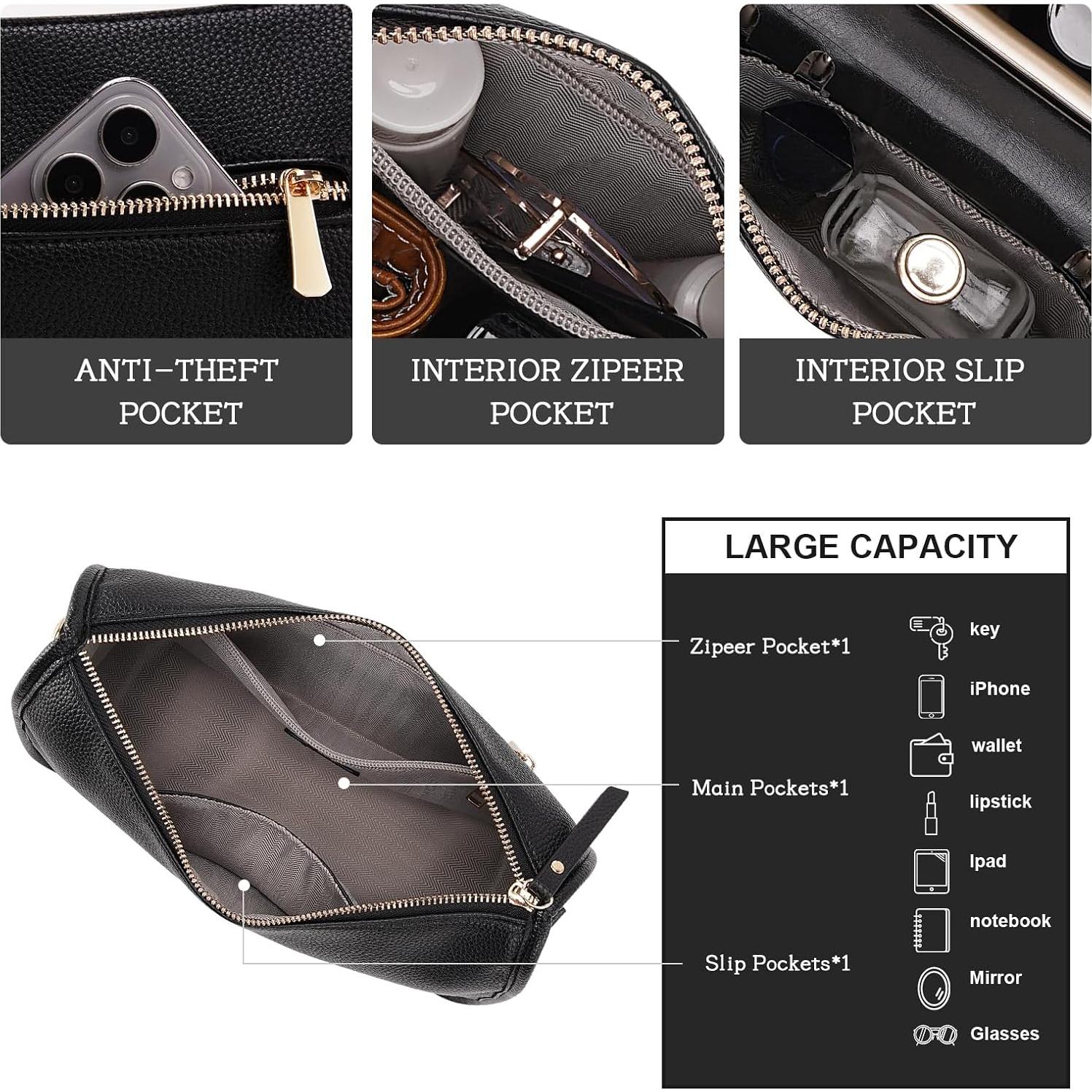 Bolso de hombro HKCLUF para mujeres de cuero vegano negro