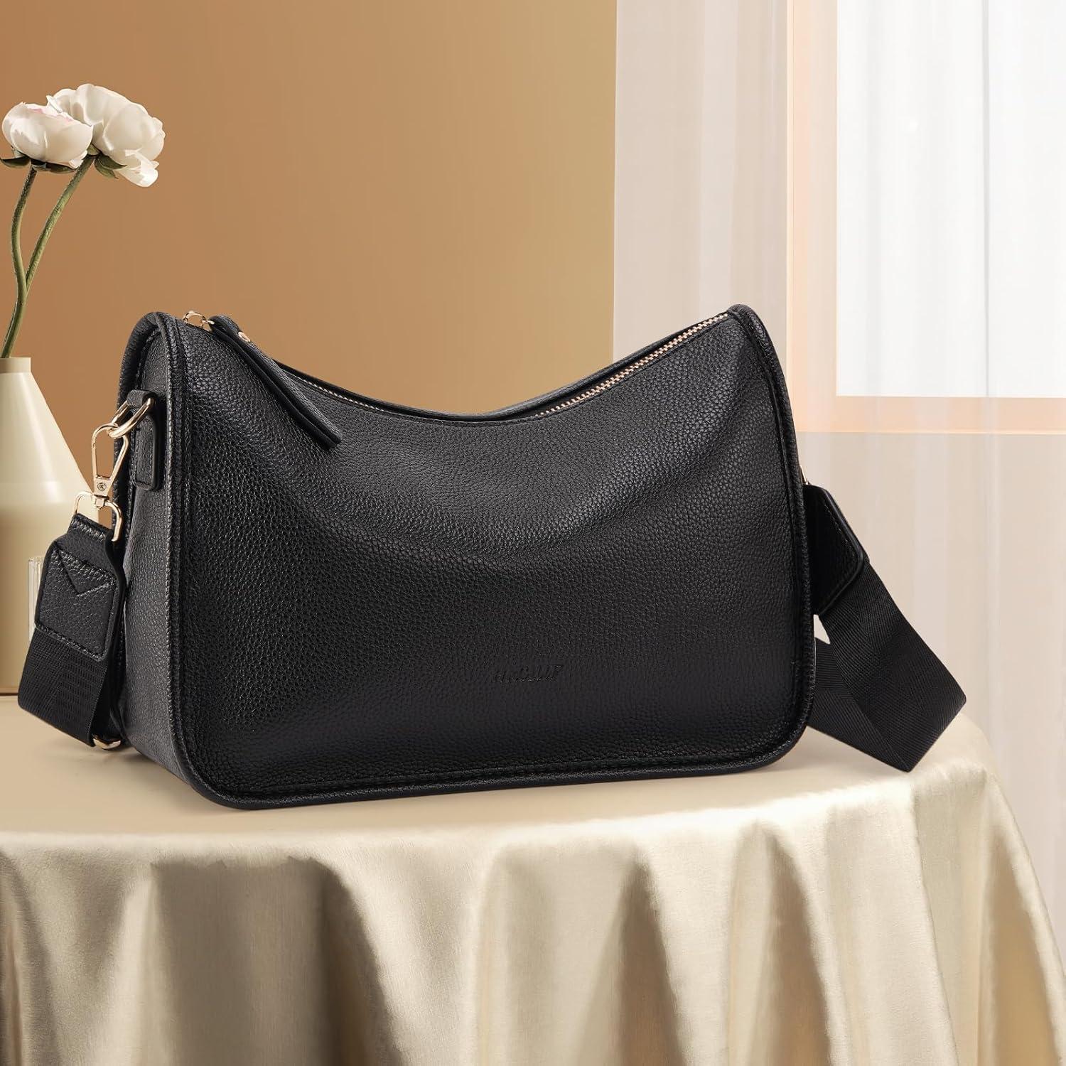Bolso de hombro HKCLUF para mujeres de cuero vegano negro