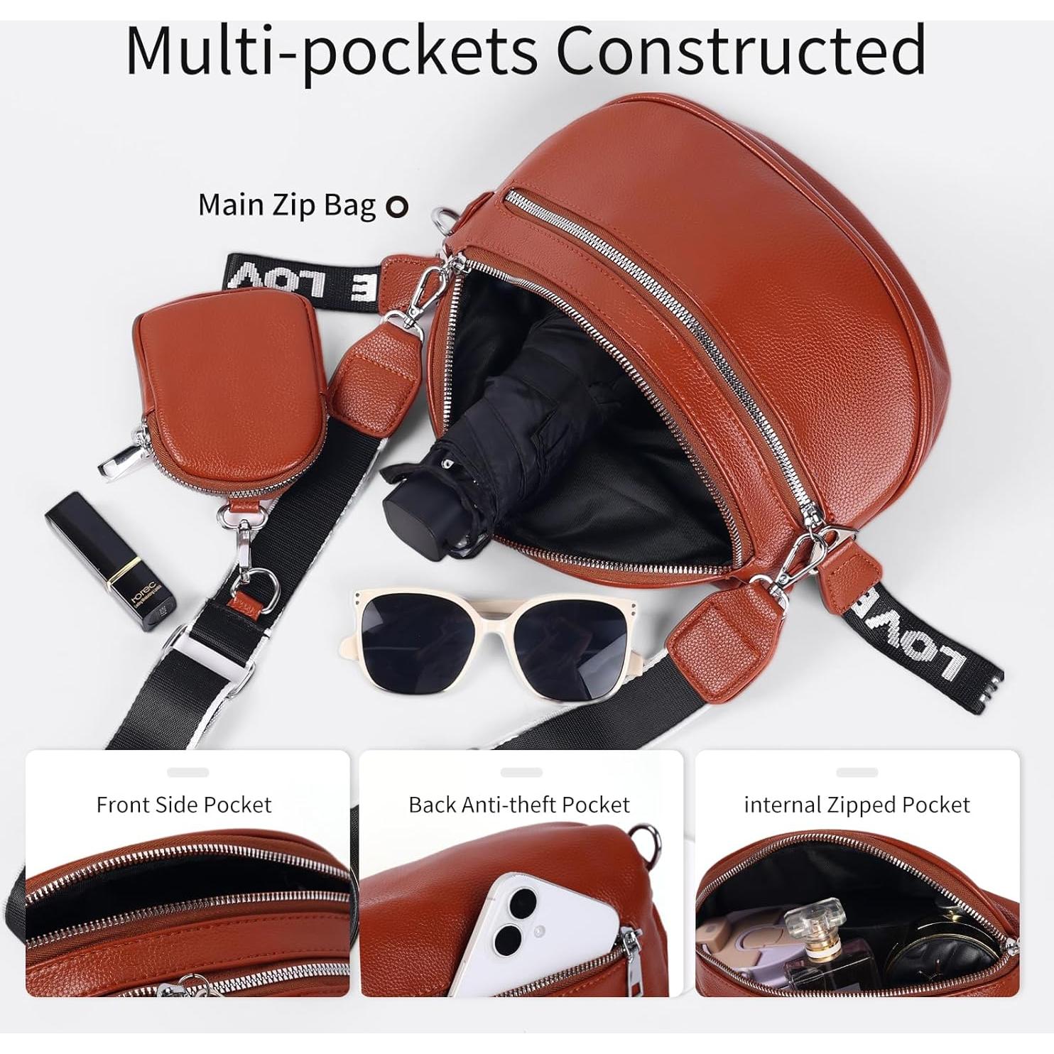 Riñonera Cruzada para Mujeres FFEDAYUN Marrón con Correa Ajustable