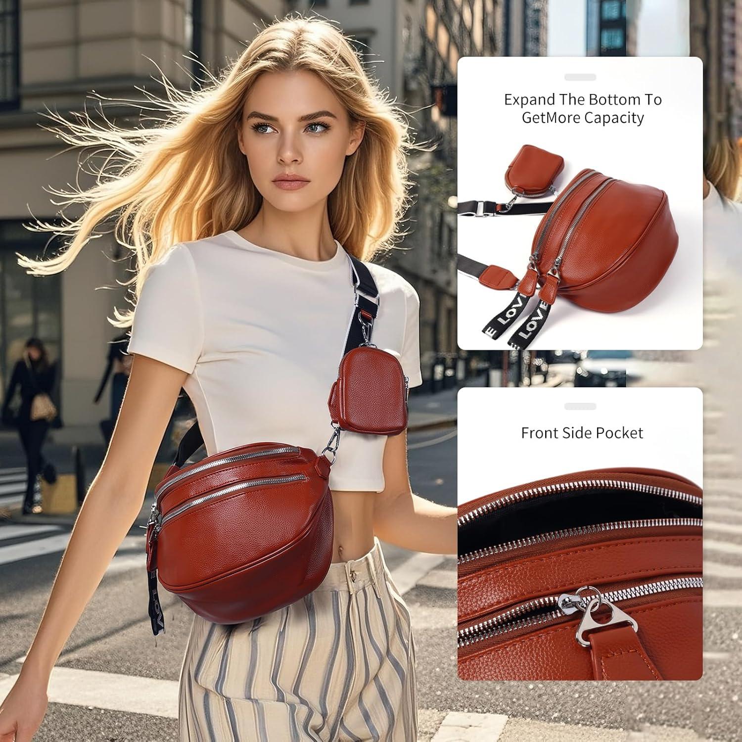 Riñonera Cruzada para Mujeres FFEDAYUN Marrón con Correa Ajustable