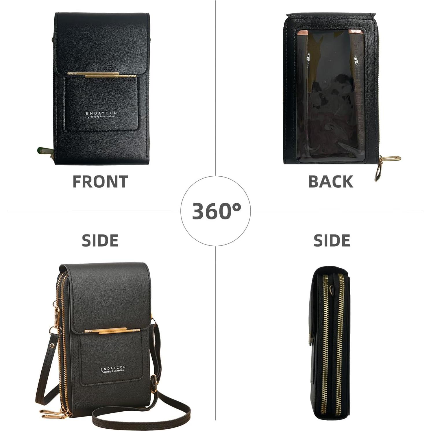 Bolso Cruzado Pequeño de Cuero Sintético para Mujeres - Negro