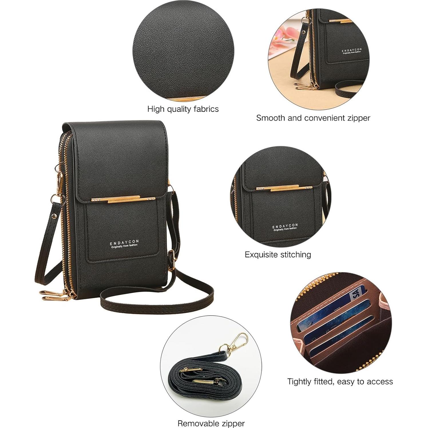 Bolso Cruzado Pequeño de Cuero Sintético para Mujeres - Negro