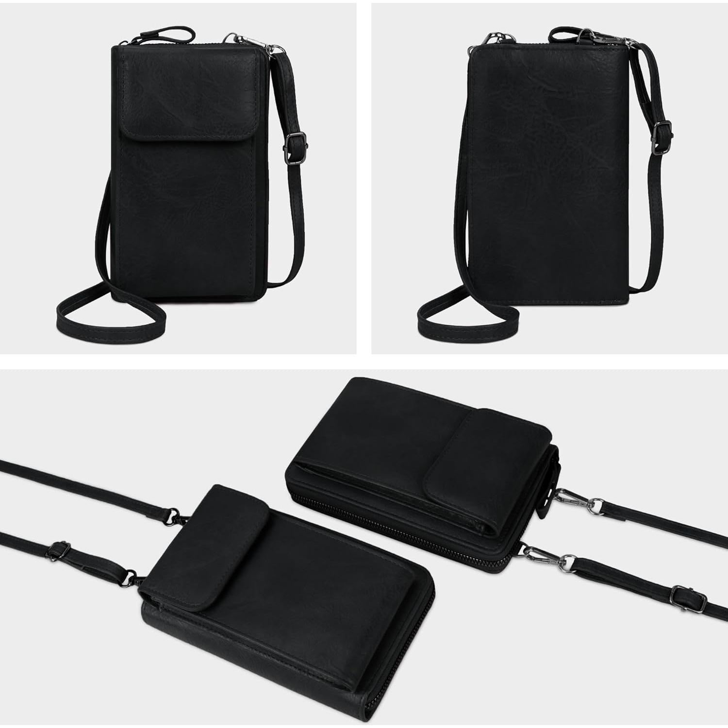 Bolso cruzado de cuero sintético para celular mujer - Negro