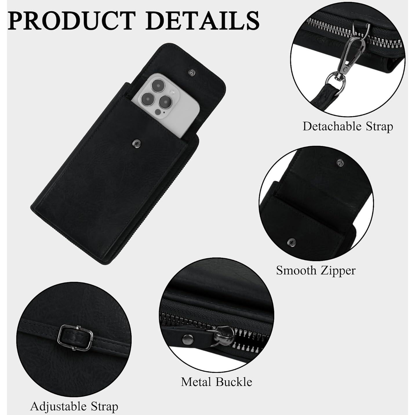 Bolso cruzado de cuero sintético para celular mujer - Negro