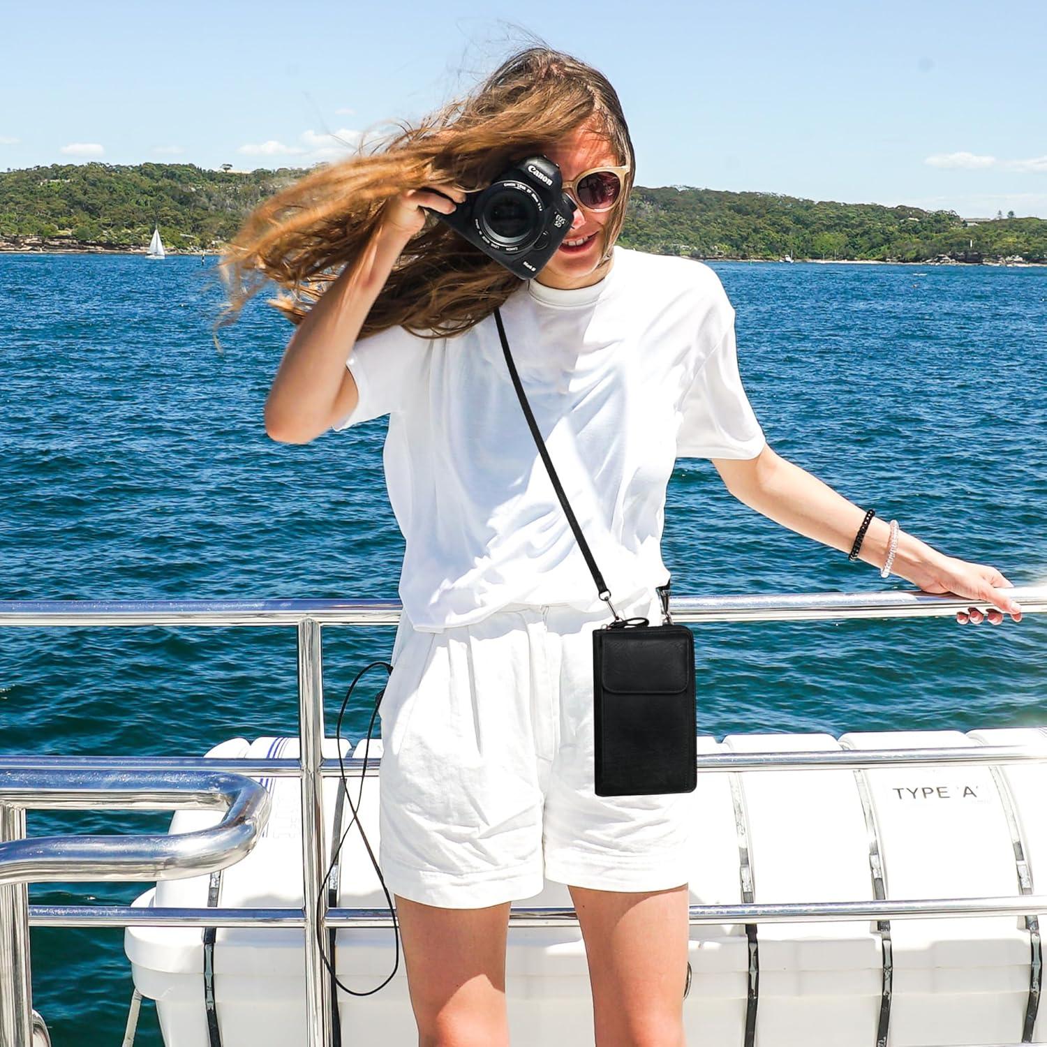 Bolso cruzado de cuero sintético para celular mujer - Negro